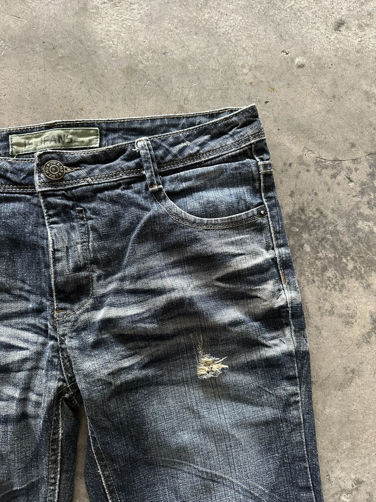 If Six Was Nine Y2K Japanese Whisker Wash Flared Jeans Size 33" - 3 Thumbnail