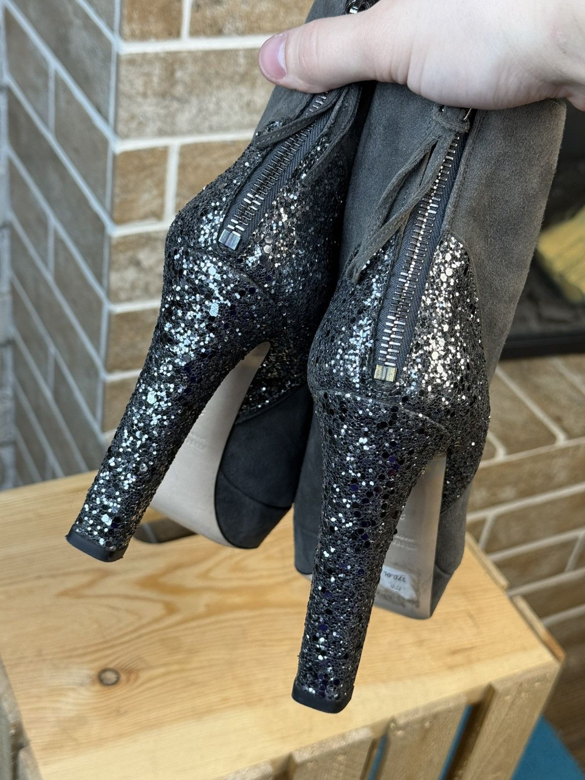 Miu Miu Miu Miu Gray Suede Glitter Heels Boots Size US 8.5 / IT 38.5 - 9 Thumbnail