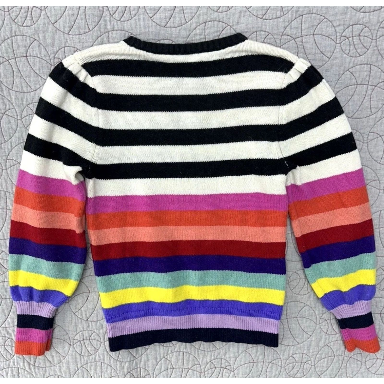 Gap Gap Puff Sleeve Rainbow Stripe Merino Wool Womens Large Sweater Size L / US 10 / IT 46 - 5 Thumbnail
