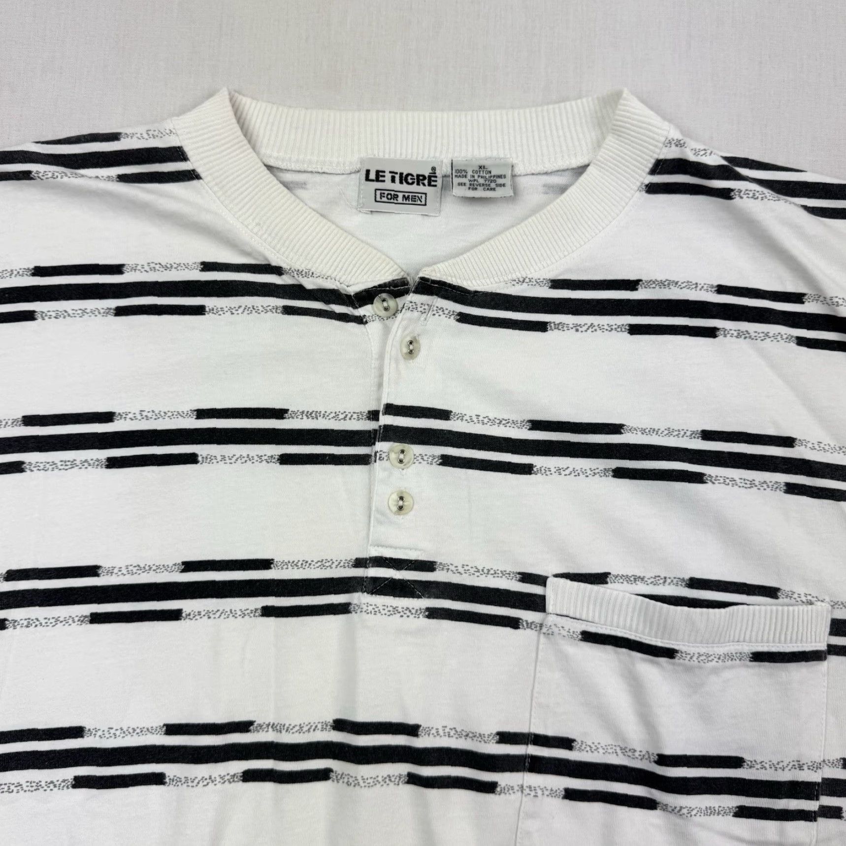 Vintage VINTAGE Le Tigre Shirt Adult XL Striped Henley Neck Short Sleeve White Cotton 80s Hipster Mens Size US XL / EU 56 / 4 - 2 Thumbnail