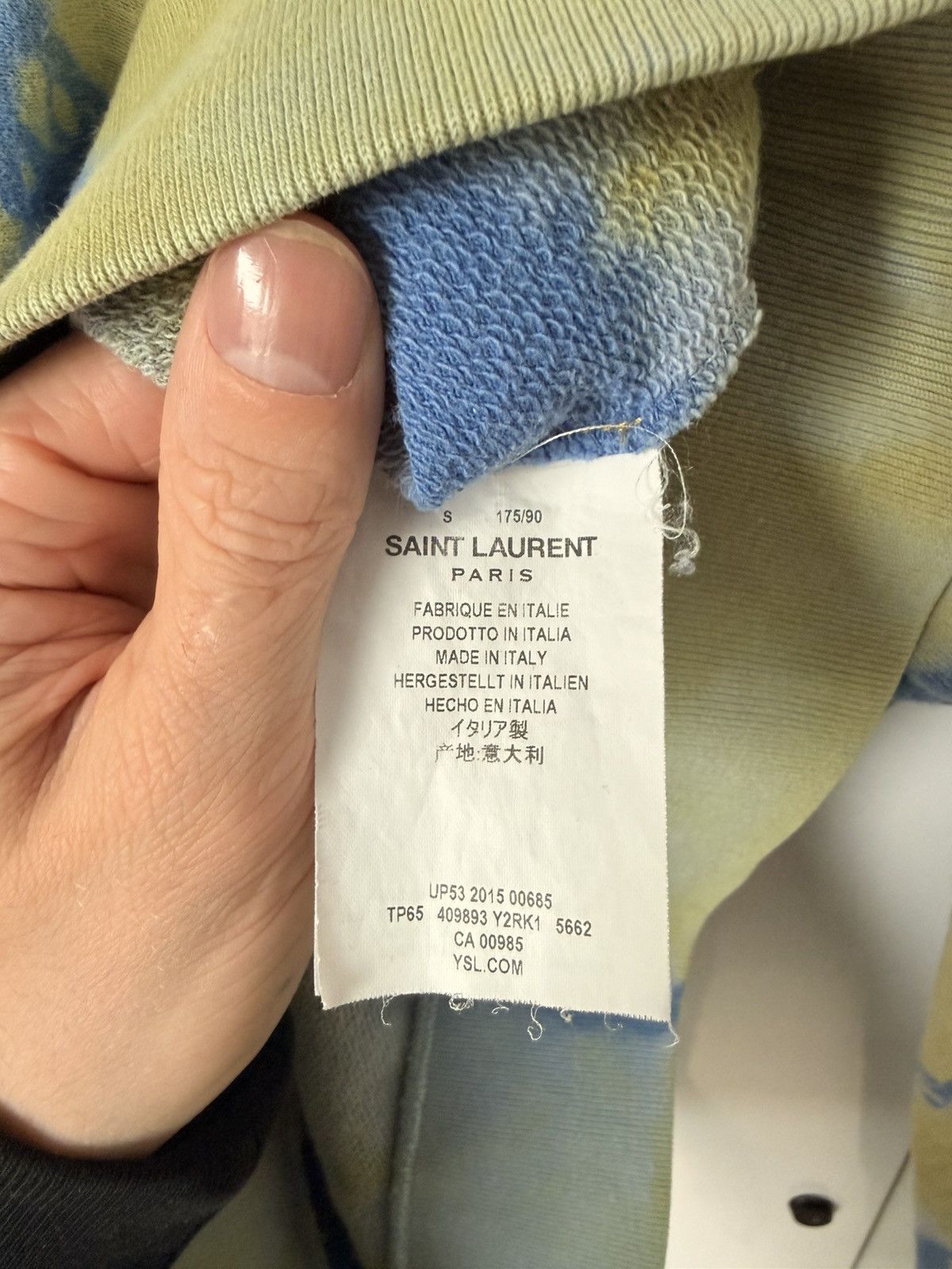 Saint Laurent Paris DESTROYED SWEATSHIRT IN YELLOW AND BLUE TIE-DYE Size US S / EU 44-46 / 1 - 3 Thumbnail