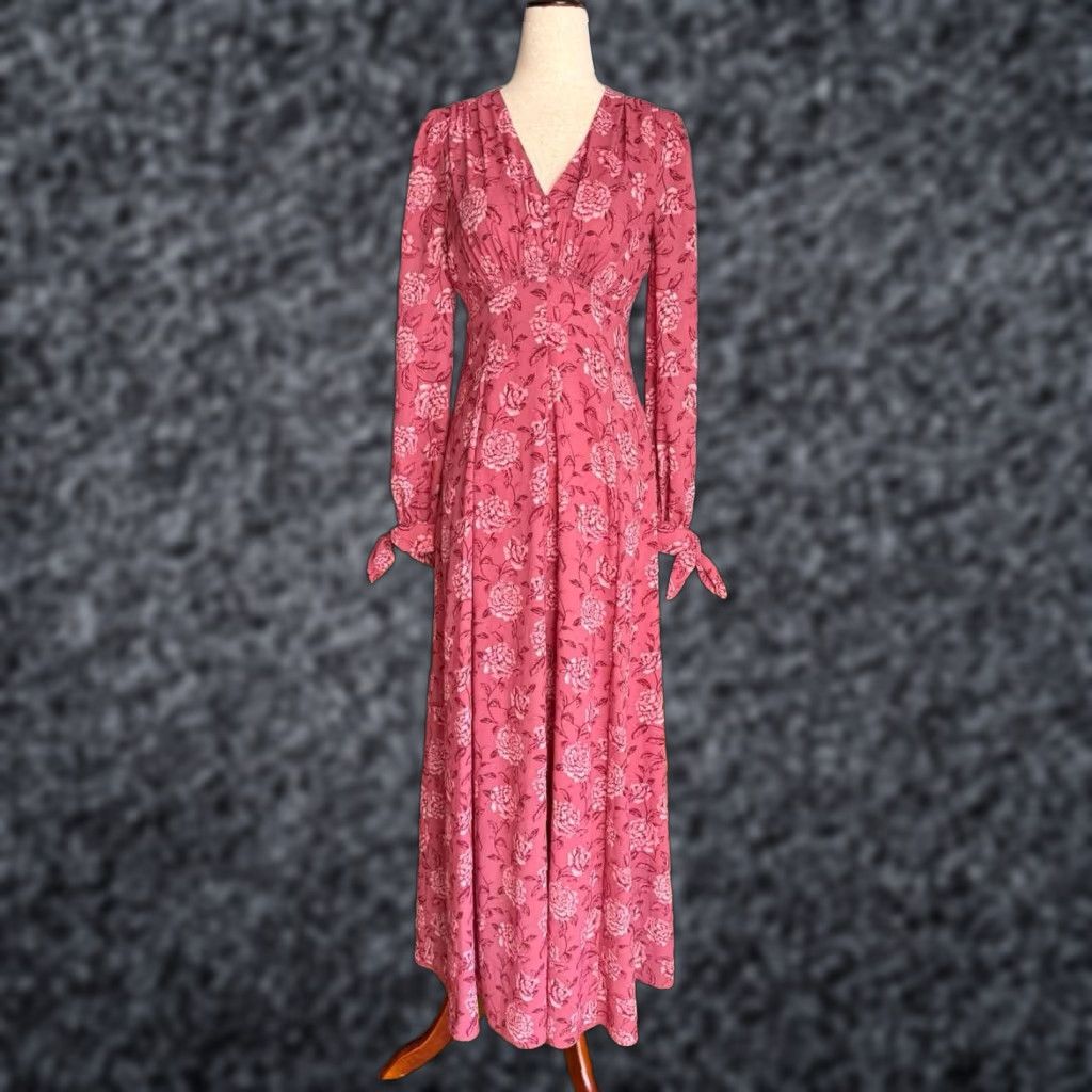 Gal Meets Glam Maxi Dress Long Sleeve Floral Florence Pink 00 Women V-Neck Zip Polyester Party/Cocktail Spring Summer