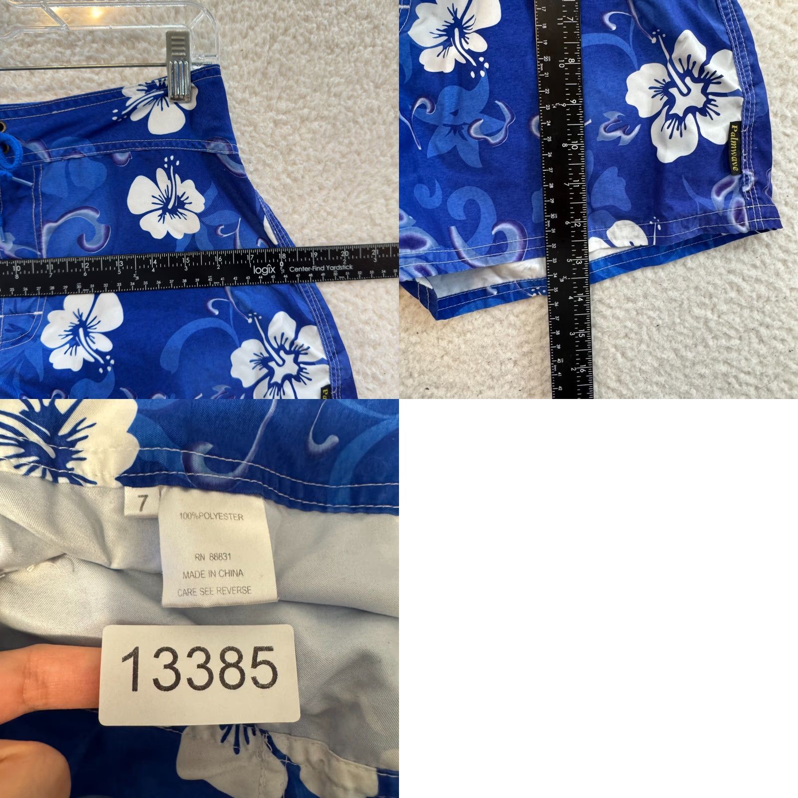 Swims VINTAGE 90s Y2K Palmwave Swim Shorts Blue Hibiscus Floral Tropical Hawaiian M Womens Size 32" / US 10 / IT 46 - 8 Thumbnail