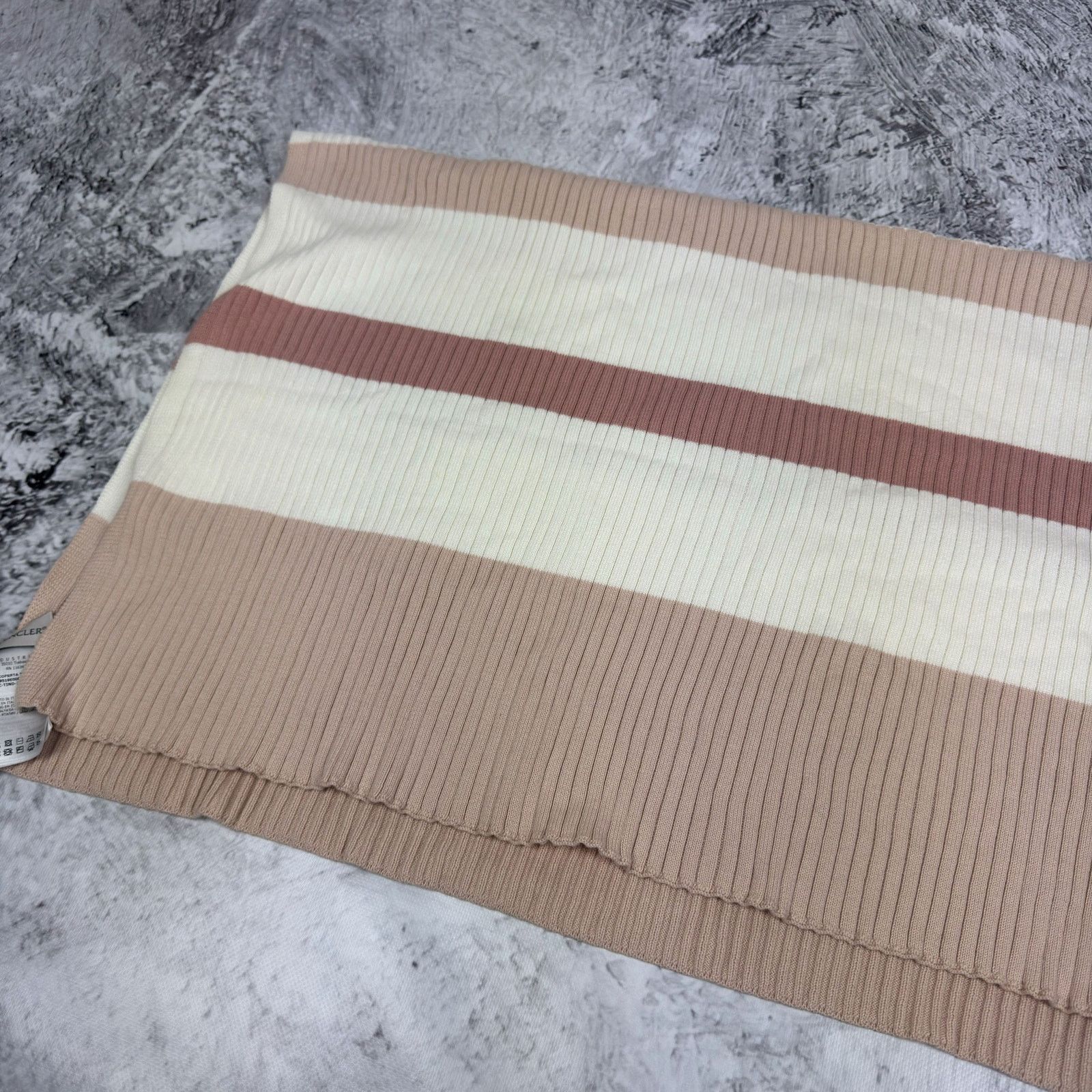 Moncler Moncler Coperta Tricot Women Pink White Cotton Striped Scarf Size ONE SIZE - 6 Thumbnail