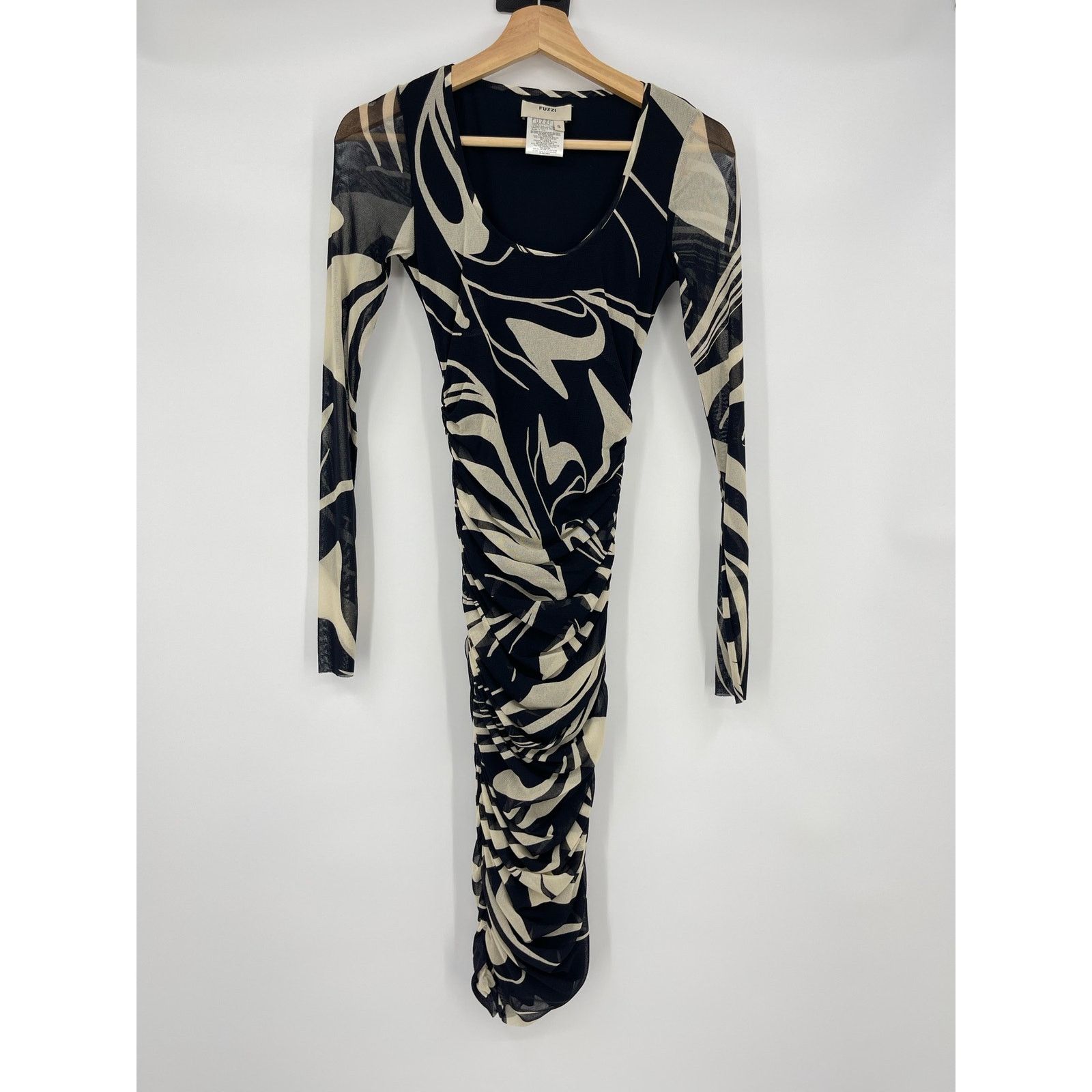 FUZZI Abito Black White Printed Mesh Midi Dress S Dresses