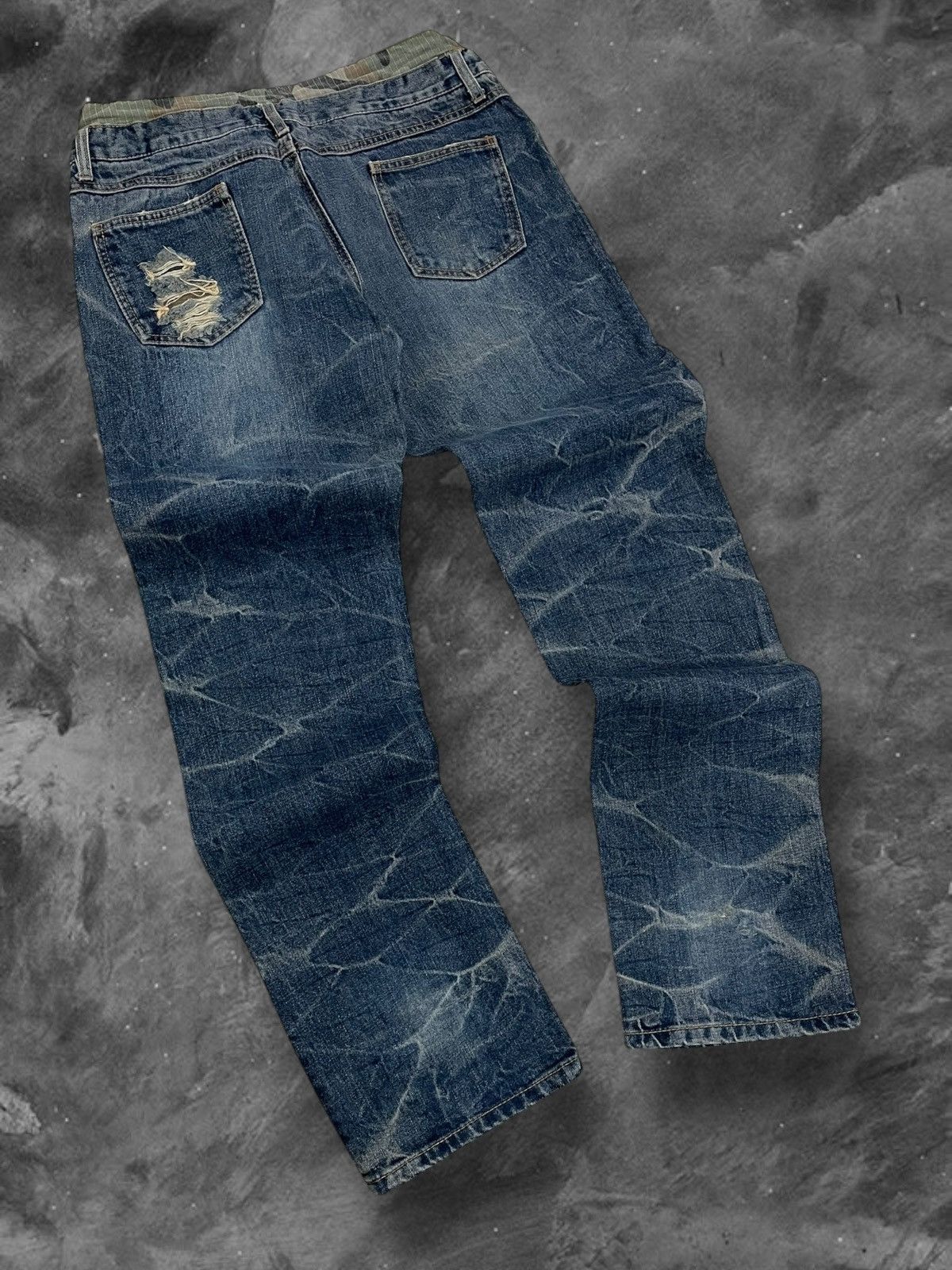 Japanese Brand Vintage 1990s Japan Co&Lu Double Waist War Distressed Denim Size US 30 / EU 46 - 7 Thumbnail