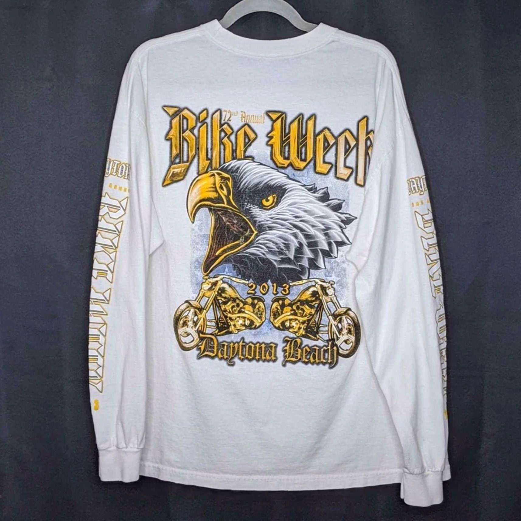 Vintage VINTAGE Harley Davidson Bike Week Eagle All Over Long Sleeve Double Sided Biker HD White XL Mens Women Unisex Adults T-Shirt Crew Neck Size US XL / EU 56 / 4 - 3 Thumbnail