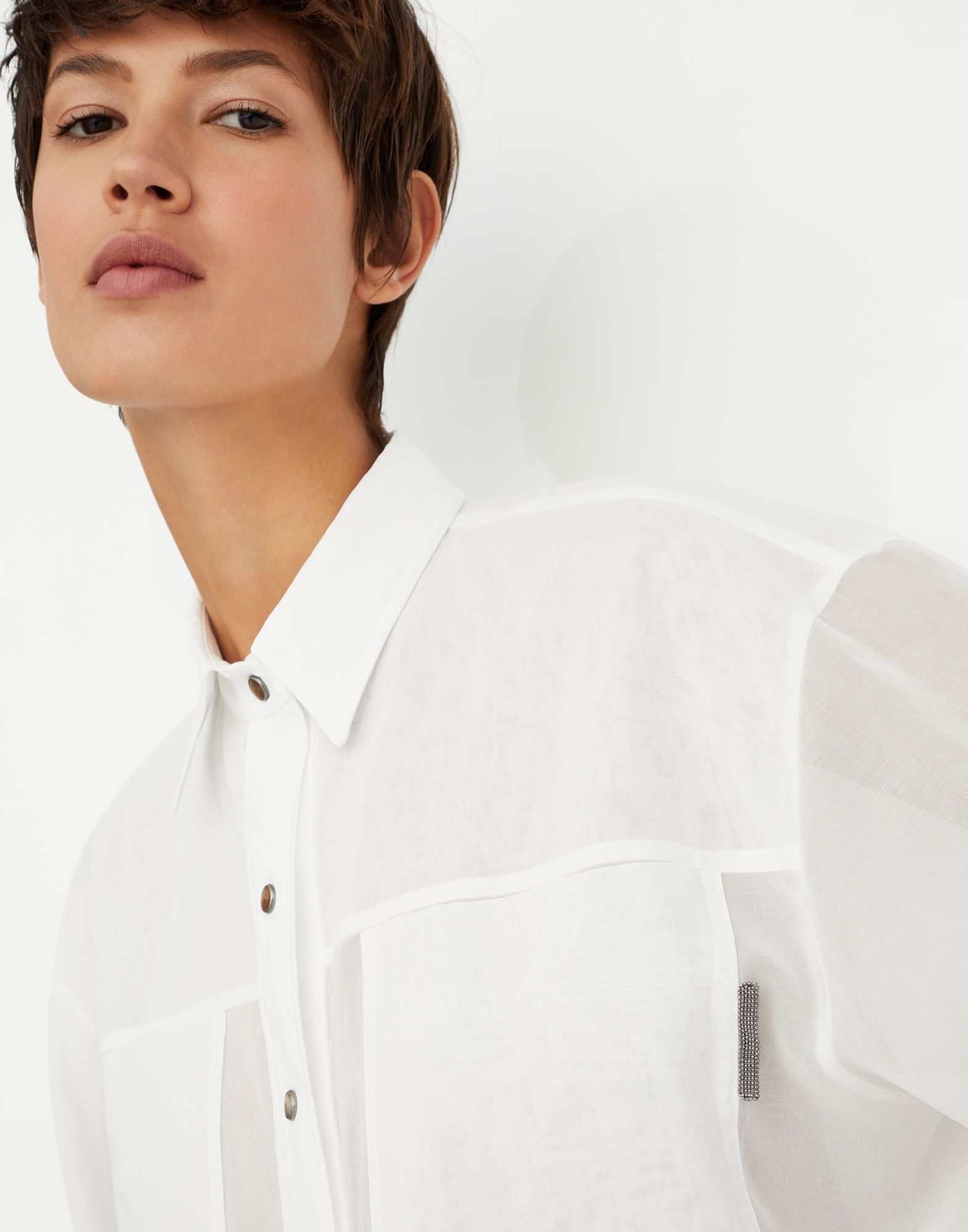 Brunello Cucinelli o1w1db10825 Blouse in White Size L / US 10 / IT 46 - 4 Thumbnail