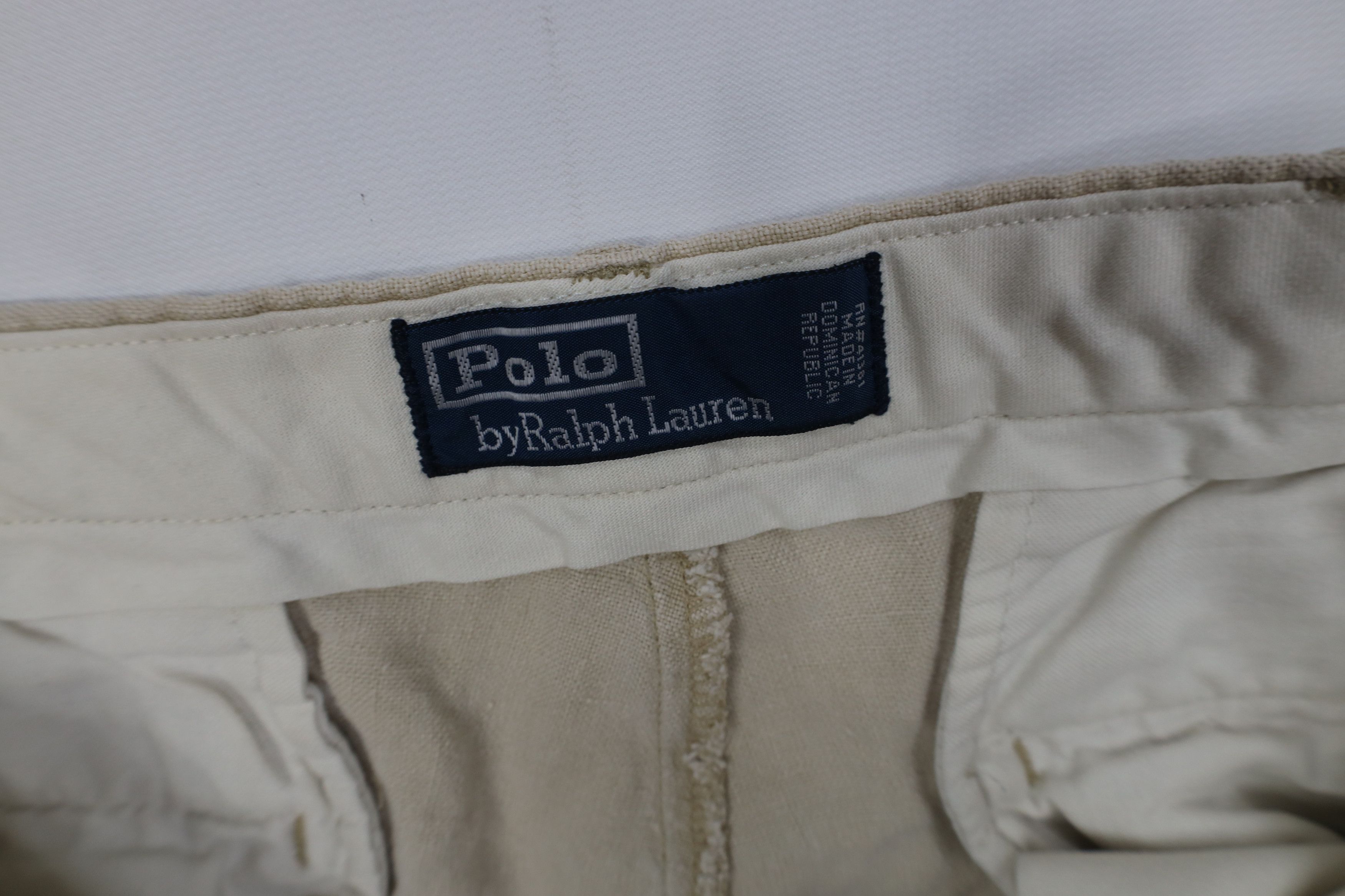 Ralph Lauren Vintage 90s Ralph Lauren Linen Above Knee Chino Shorts Beige Size US 34 / EU 50 - 7 Thumbnail