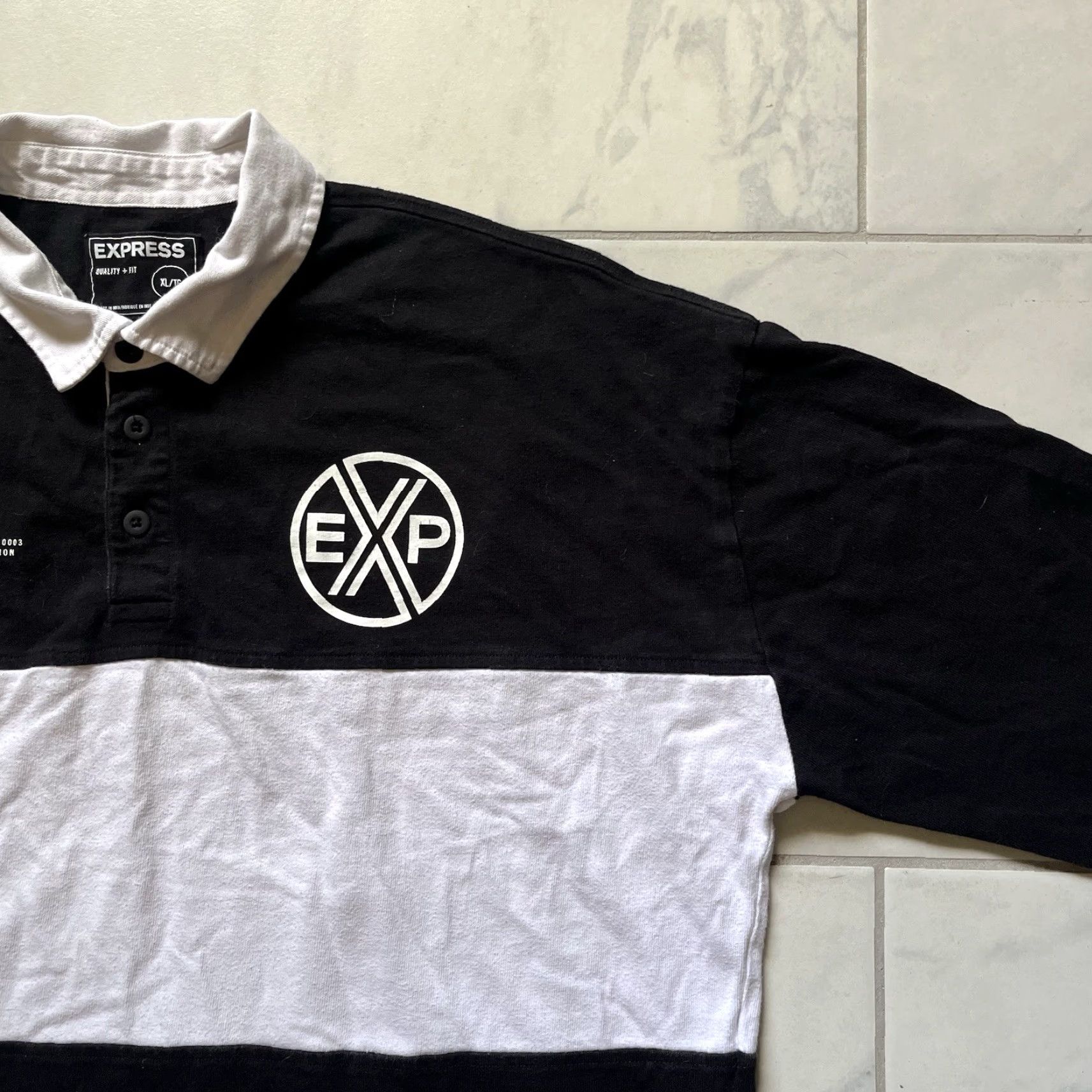 Express Express Polo Shirt XL Black Mens Embroidered Cotton Striped 6-7-1-5743 Polo Shirt Size US XL / EU 56 / 4 - 3 Thumbnail