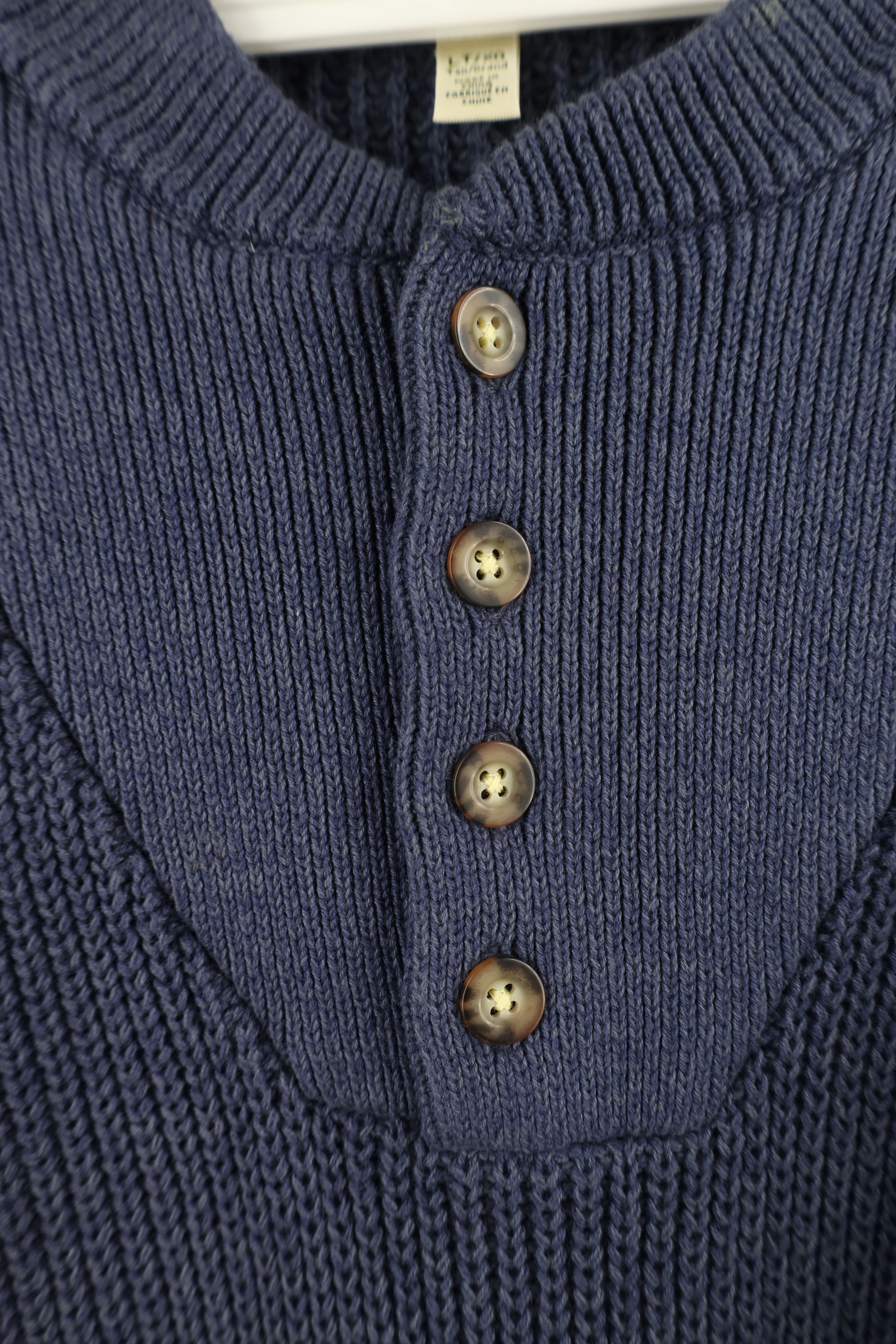 Cabelas × Vintage Vintage Cabelas Blank Cotton Ribbed Knit Henley Sweater Blue Size US L / EU 52-54 / 3 - 4 Thumbnail