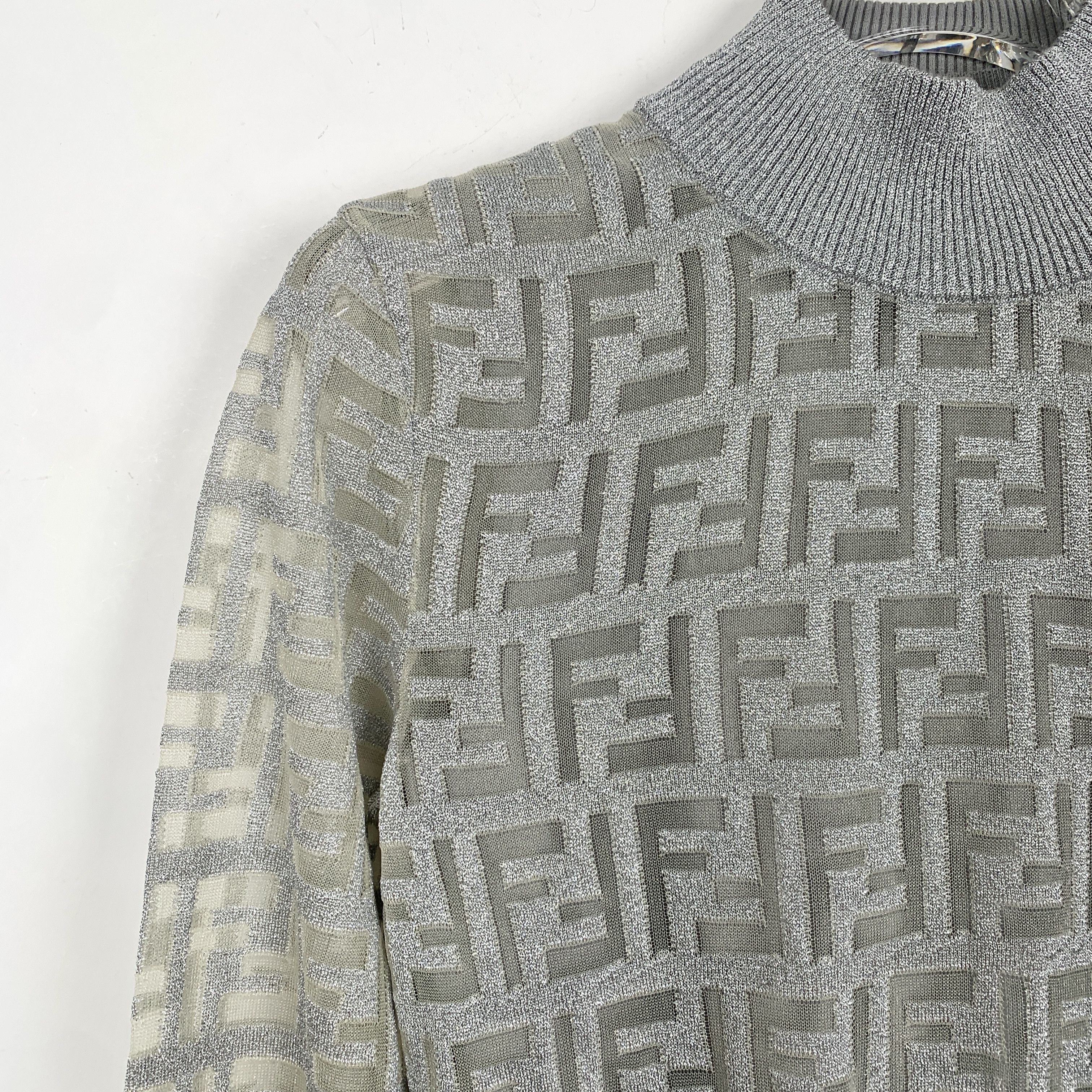 Fendi Fendi Grey Logo Jacquard Crewneck Knit Sweater (Size M) Size M / US 6-8 / IT 42-44 - 5 Thumbnail