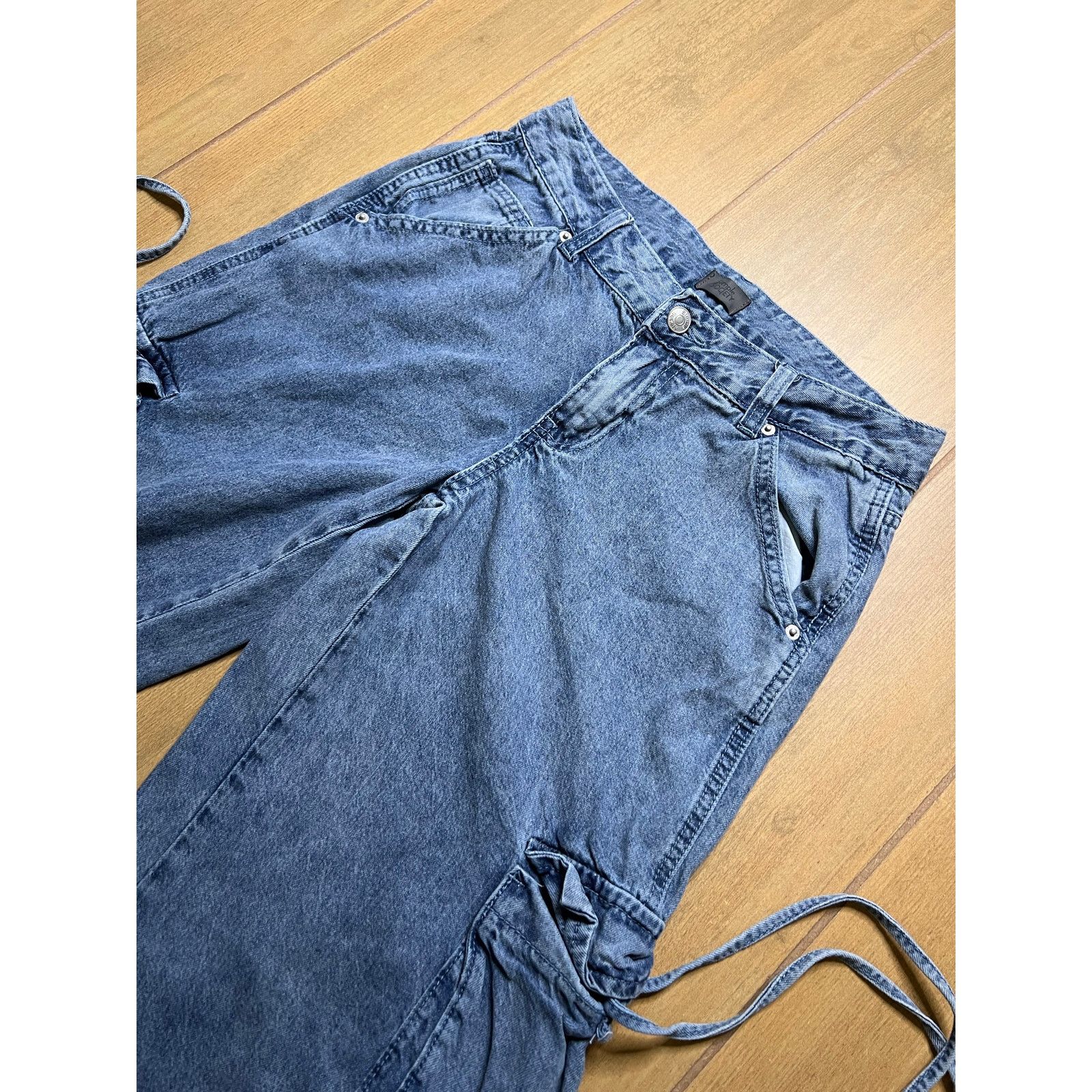 Vintage Simple Society Womens Cargo Jeans Wide Leg Y2K Baggy 5/27 Size 27" / US 4 / IT 40 - 9 Thumbnail