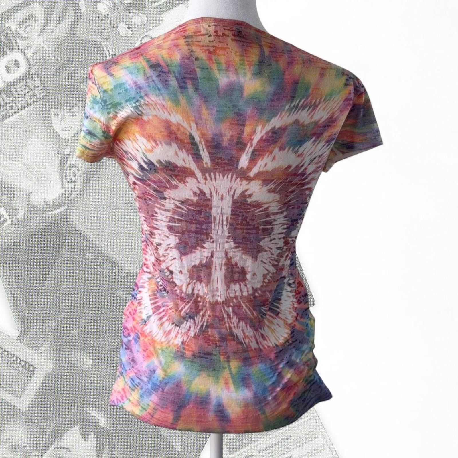 & Other Stories Vintage Rainbow Tie-Dye Butterfly Peace Sign Graphic Tee Size XS / US 0-2 / IT 36-38 - 2 Thumbnail
