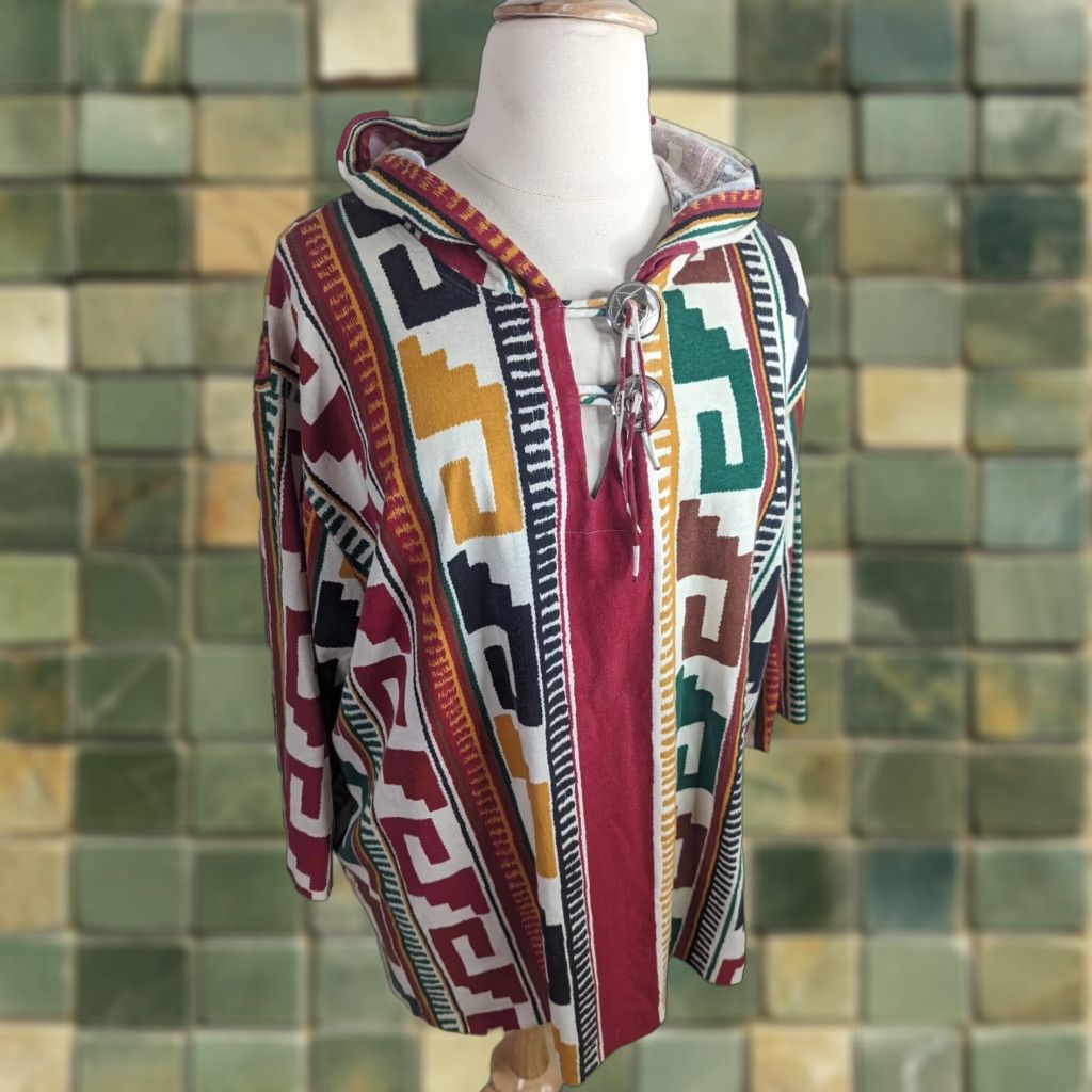 Etro VINTAGE 90s Tribal Southwestern Cotton Pullover Hooded Aztec Shirt Womens 3XL Retro Size XXL / US 16-18 / IT 52-54 - 1 Thumbnail