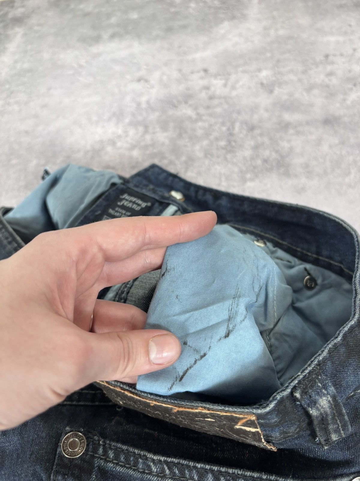 Japanese Brand Vintage Justing Y2K Dark Blue Faded Wash Denim Jeans Size US 32 / EU 48 - 16 Thumbnail