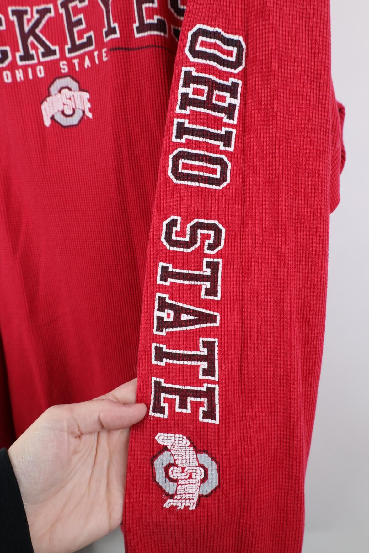 Vintage Vintage 90s Y2K Knit Ohio State University T-Shirt Red Size US XXL / EU 58 / 5 - 5 Thumbnail