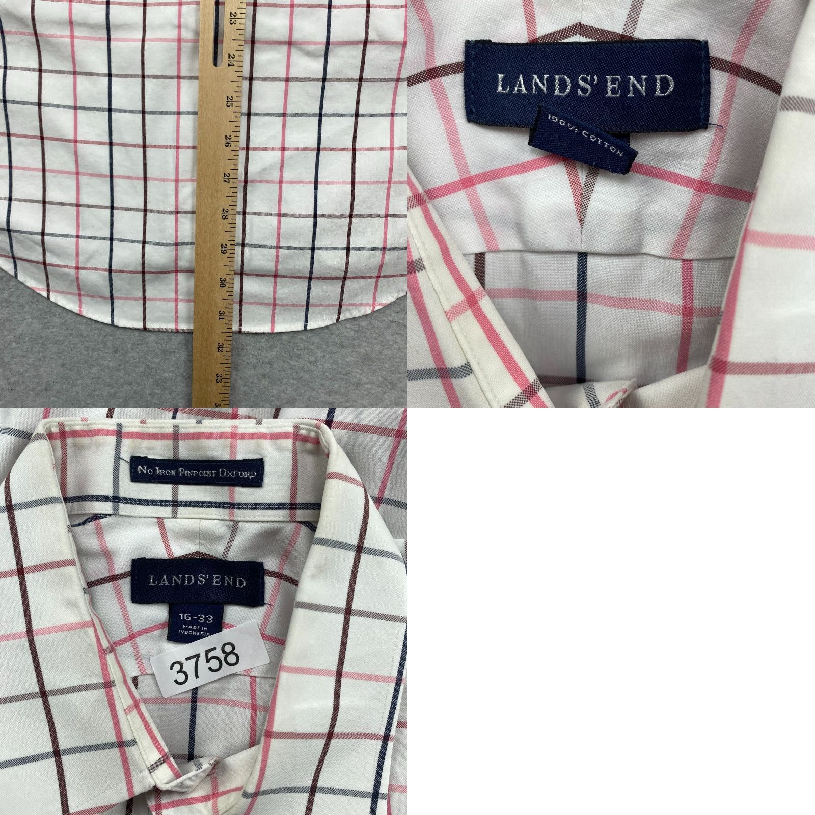 Lands' End Lands' End Button-Up Shirt Mens 16 / 33 White Check No Iron Pinpoint Oxford Slim? (Wait) Size US L / EU 52-54 / 3 - 8 Thumbnail