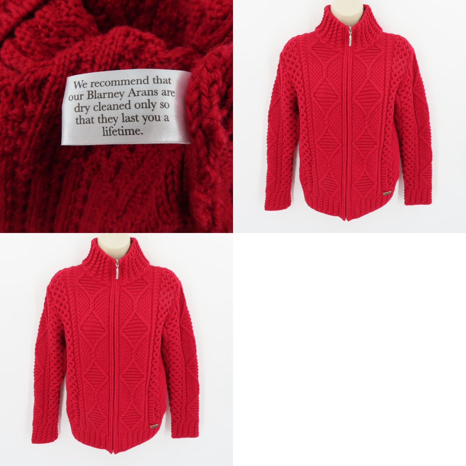 Vintage Blarney Aran Originals Womens XS Red Wool Knit Zip Sweater Size XS / US 0-2 / IT 36-38 - 8 Thumbnail