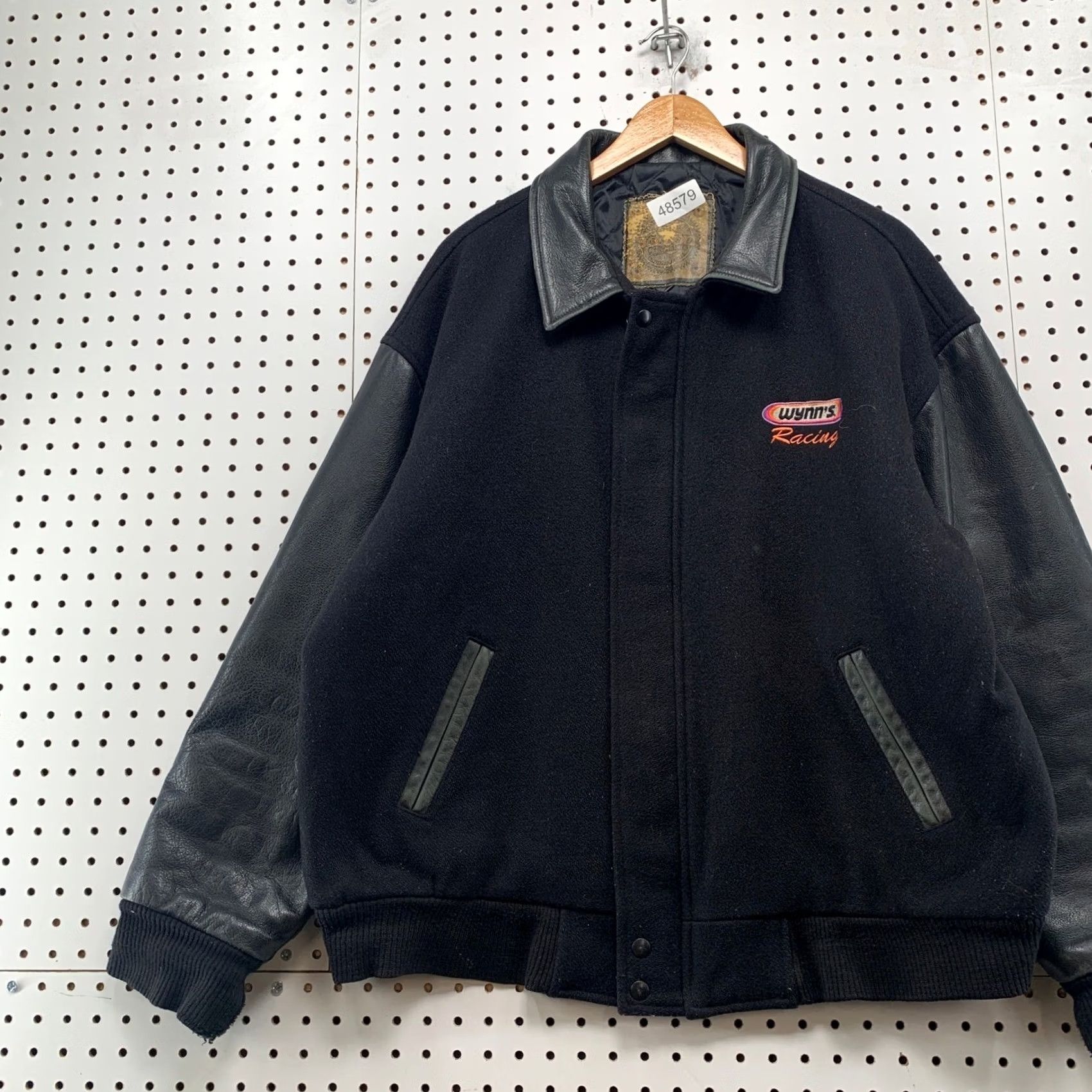 Vintage VINTAGE Saxon Leather Wynns Racing Jacket Mens L Black 90s Wool Varsity Jacket Size US L / EU 52-54 / 3 - 4 Thumbnail