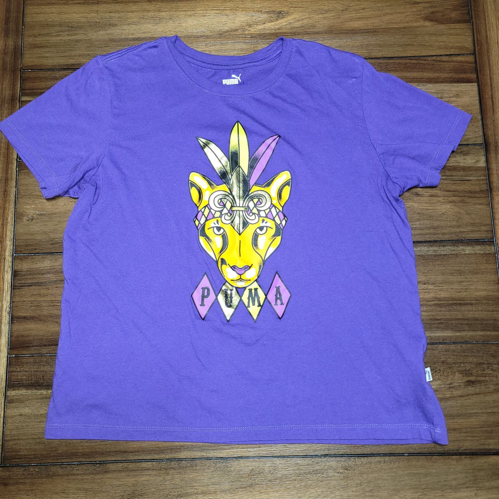 Puma Puma Purple Tee Yellow Puma Head - Size Large Size L / US 10 / IT 46 - 1 Thumbnail