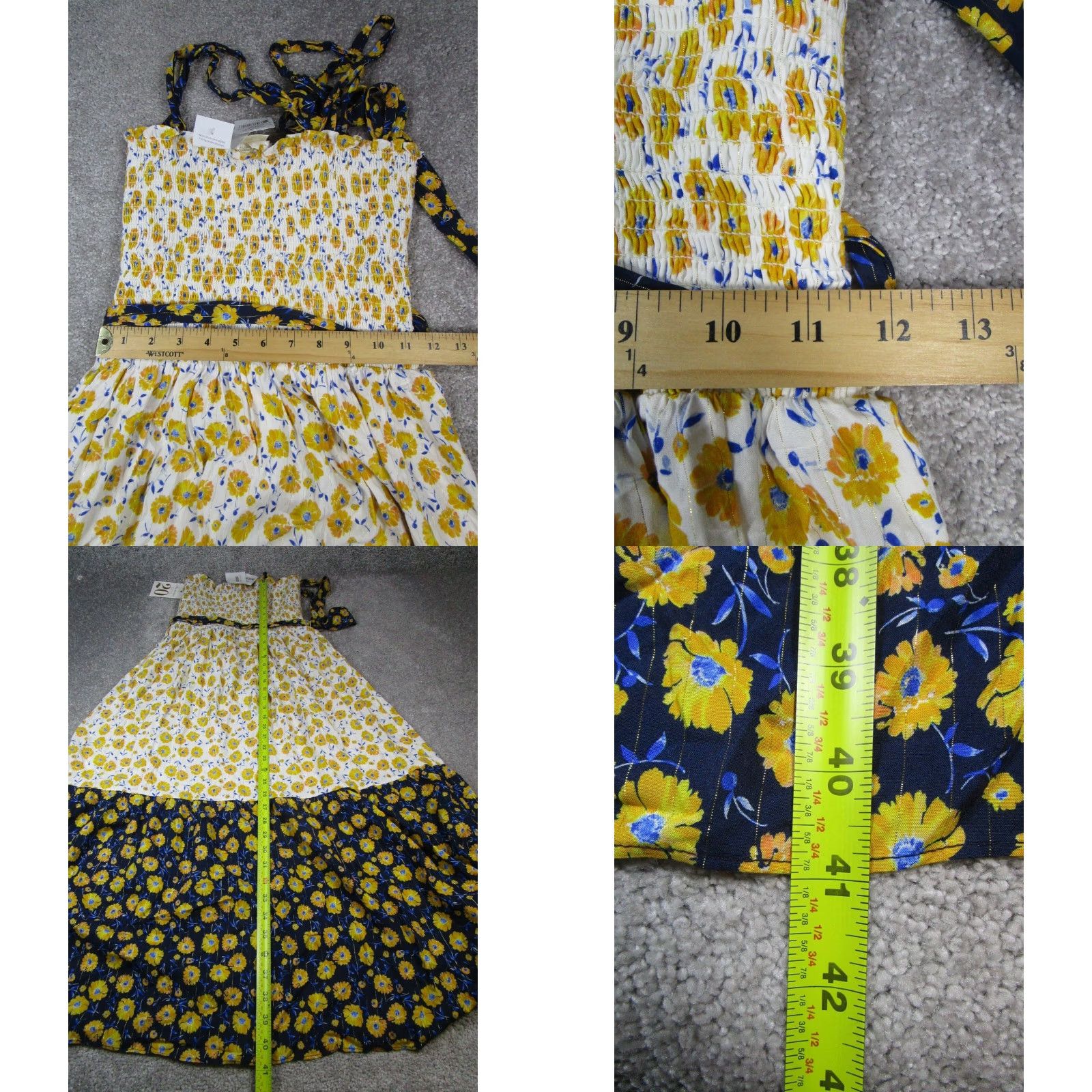 Vintage SHOSHANNA Floral Dress Womens Large Yellow Blouson Halter Knee Length Casual Party Size L / US 10 / IT 46 - 8 Thumbnail