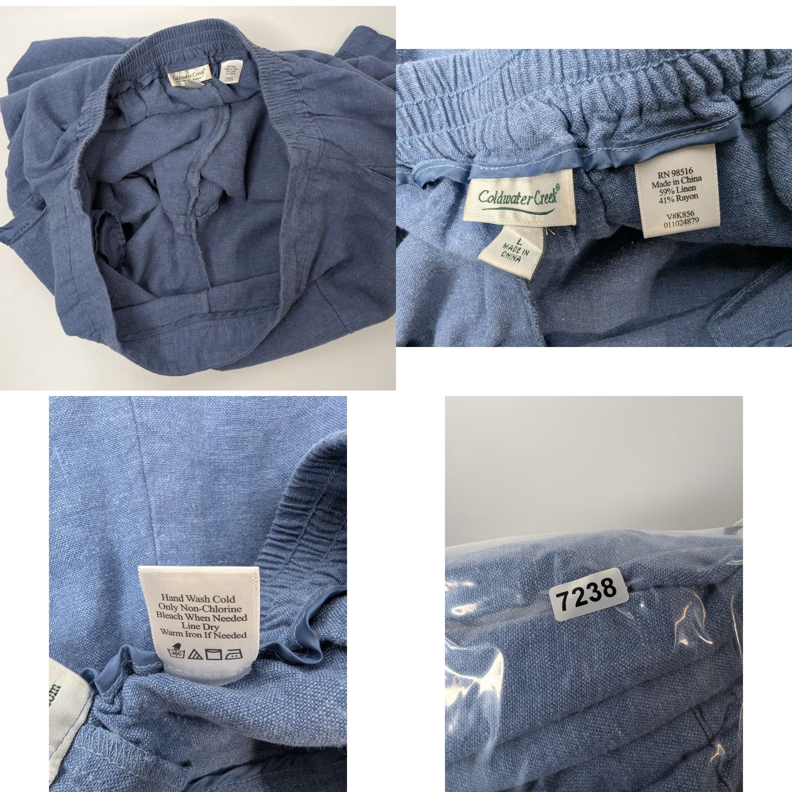 Coldwater Creek Coldwater Creek Pants Capri Cargo Wide-Leg Linen Rayon Blue L Regular Women Size Large Size 36" / US 14 / IT 50 - 8 Thumbnail