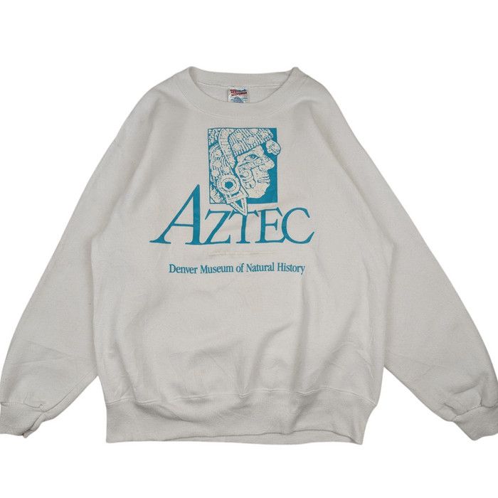 Hanes Vintage 90's AZTEC Warrior Tribe Denver Museum Sweatshirt Size US L / EU 52-54 / 3 - 2 Thumbnail