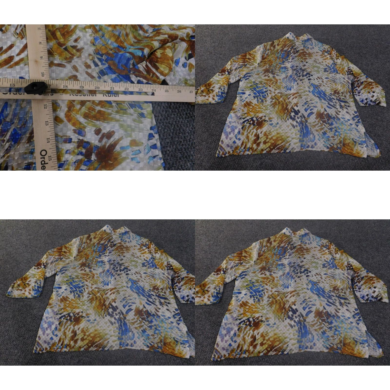 Vintage Alfred Dunner Button-Up Shirt Women Large Blue Geometric Sheer Casual Knit Polyester Long Sleeve Size L / US 10 / IT 46 - 8 Thumbnail