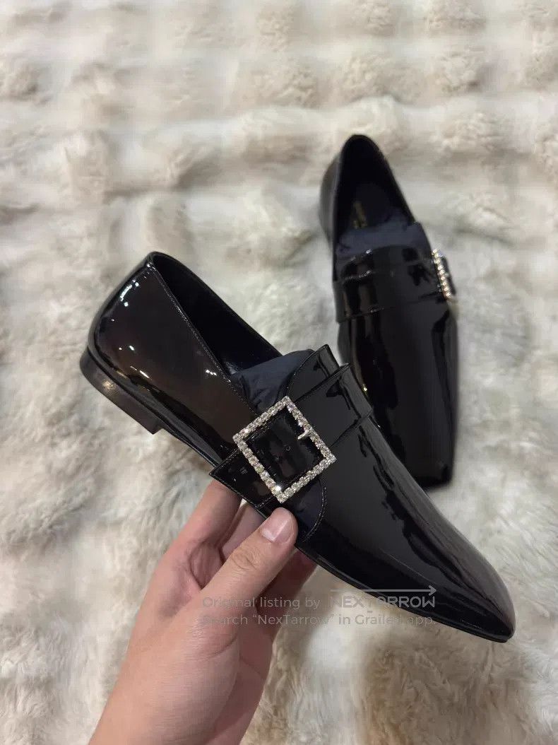 Saint Laurent Paris Saint Laurent Paris Crystal Buckle Loafers Leather Shoes Size US 7 / EU 40 - 8 Thumbnail
