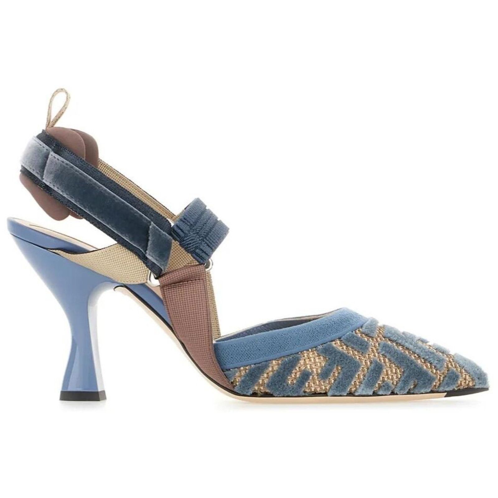 Fendi Fendi Colibri Lite 85mm Blue Velvet Beige FF Logo Pointed Size US 10 / IT 40 - 3 Thumbnail