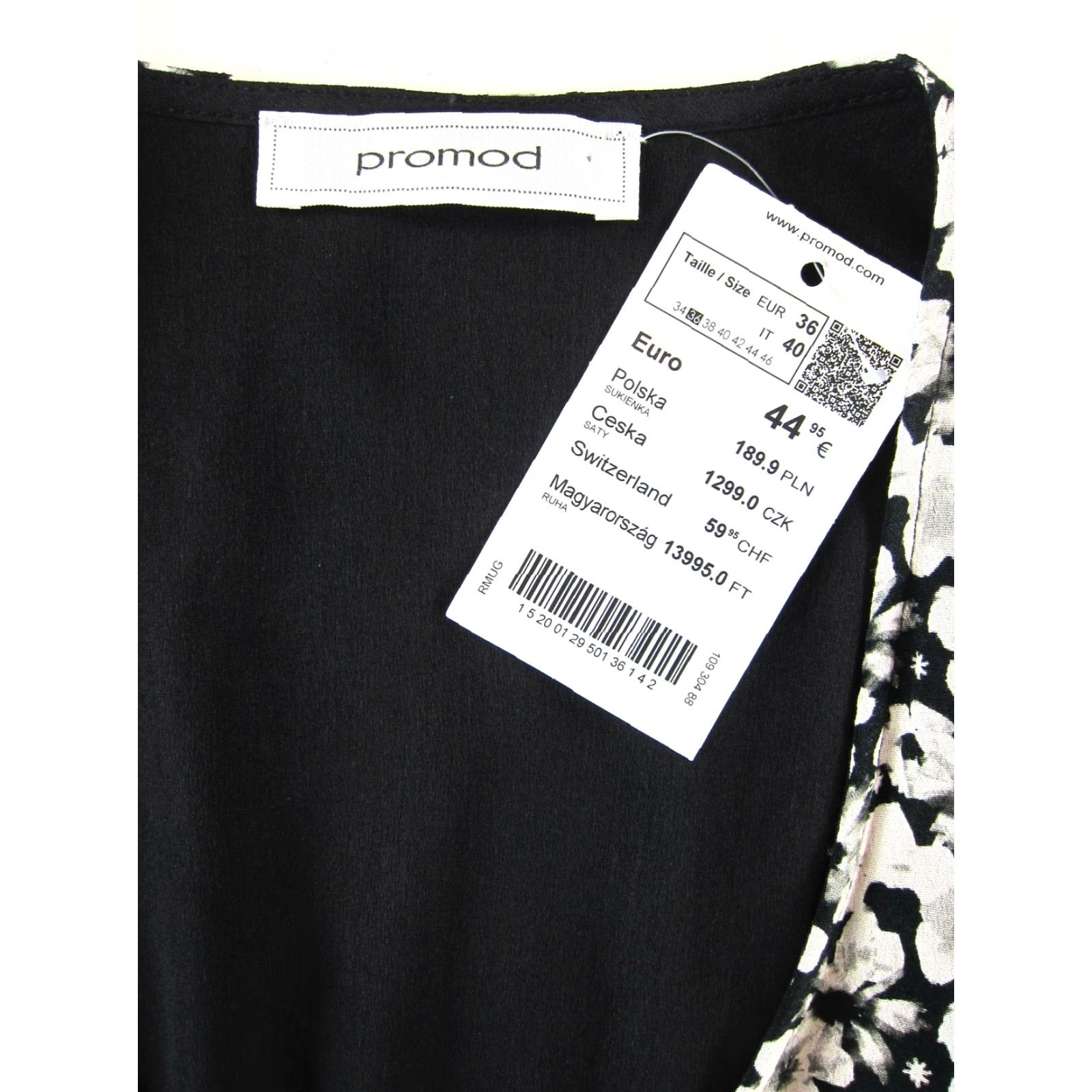 Vintage Promod Dress Womens Wrap Dress Short Sleeve Floral NWT Black White Sun V-Neck Lined Short Sun Dress Women Small Size 27" / US 4 / IT 40 - 3 Thumbnail