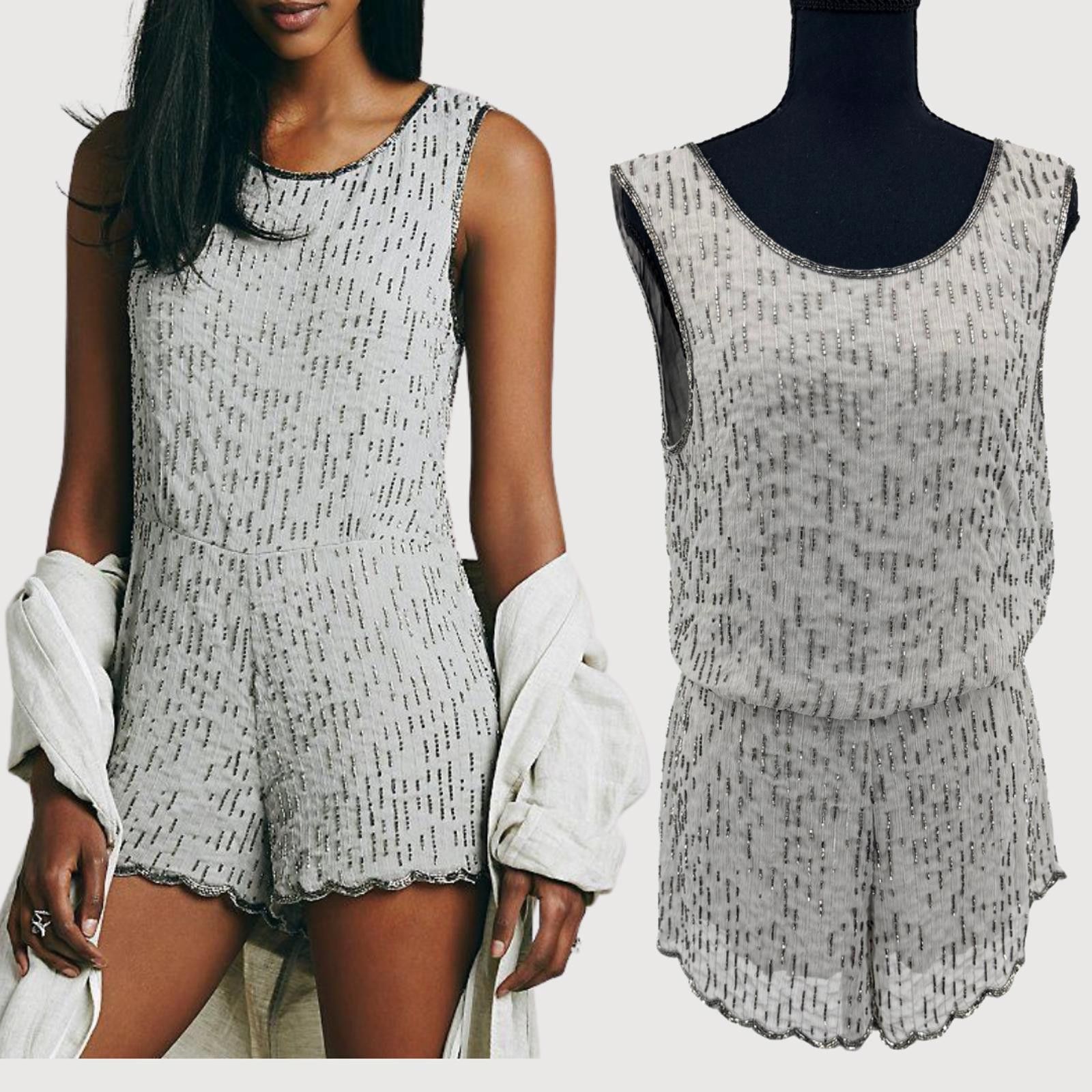 Free People Free People Beaded Beauty Sleeveless Romper Size 8 Grey Size 30" / US 8 / IT 44 - 1 Thumbnail
