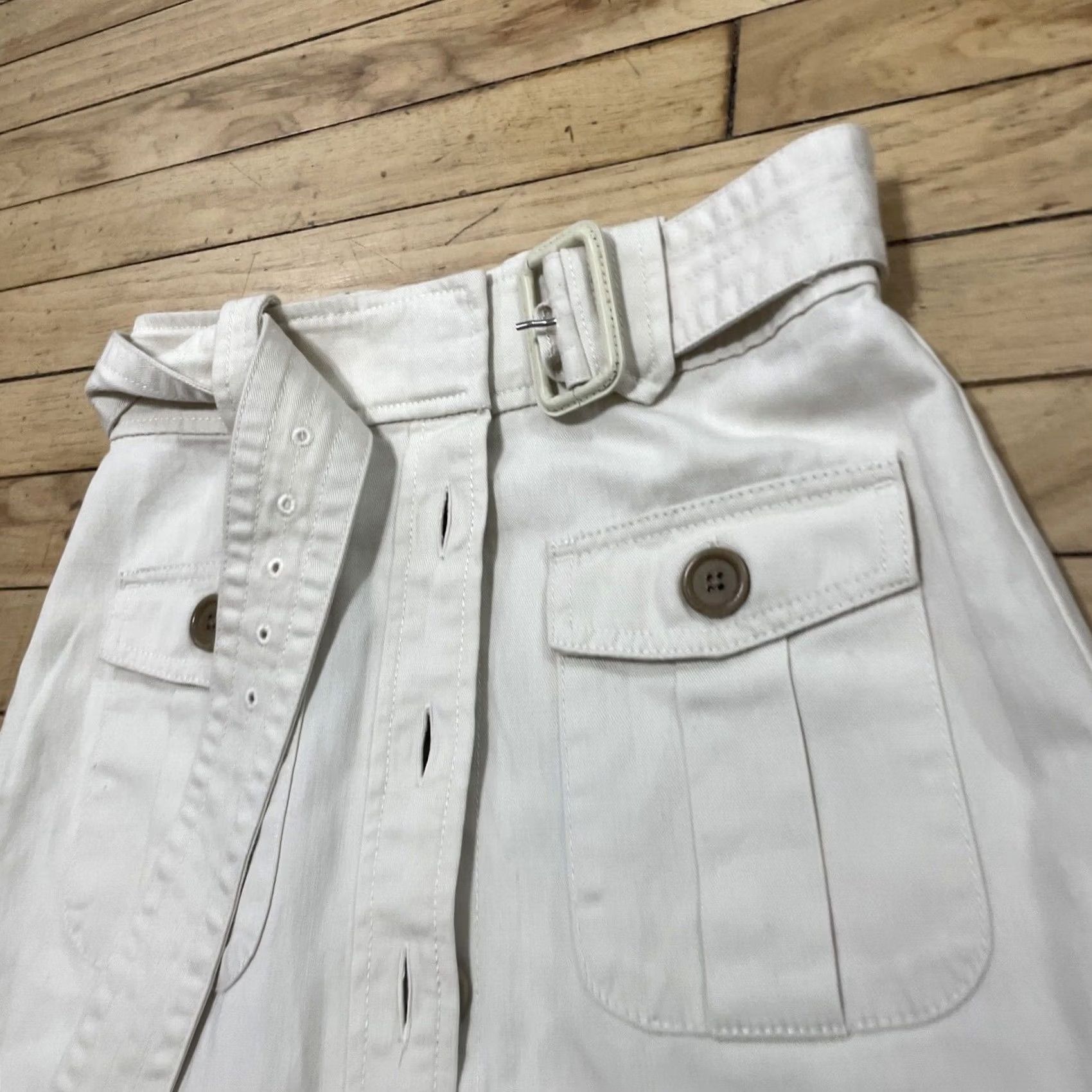 Vintage VINTAGE Military Button Front Twill Mini Skirt Women Petite 0 Belted Retro Cream 26x17 Size 25" / US 0 / IT 36 - 4 Thumbnail