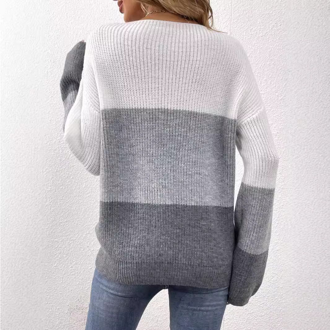 Other Contrast Gray White Splicing Pullover Sweater Long Sleeve Size L / US 10 / IT 46 - 4 Thumbnail