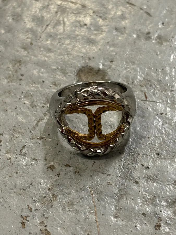 Just Cavalli 2000s Cavalli Two-Tone Silver Gold Textured Statement Ring Size ONE SIZE - 2 Thumbnail
