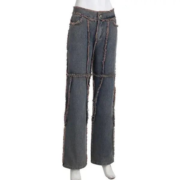 Jean Vintage Tassel Fur Trim Patchwork Jeans Size 27" / US 4 / IT 40 - 2 Thumbnail