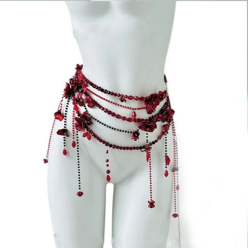 Japanese Brand × Jewelry Red belt jewelry multilayer pearl waist chain Size ONE SIZE - 4 Thumbnail