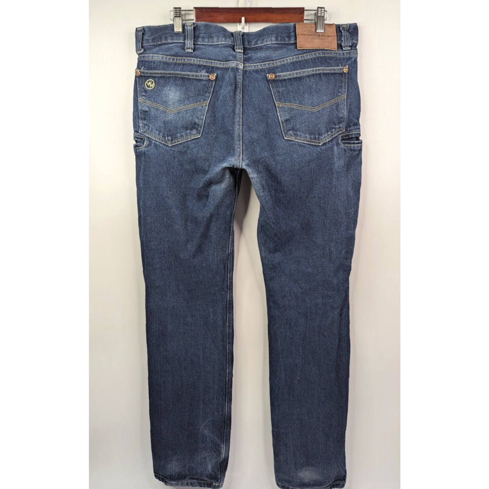 Denime Western Welder Men's Jeans Denim Straight Dark Wash 38x34 Regular Size 36x36 Inseam 34 Color Blue Size US 38 / EU 54 - 5 Thumbnail