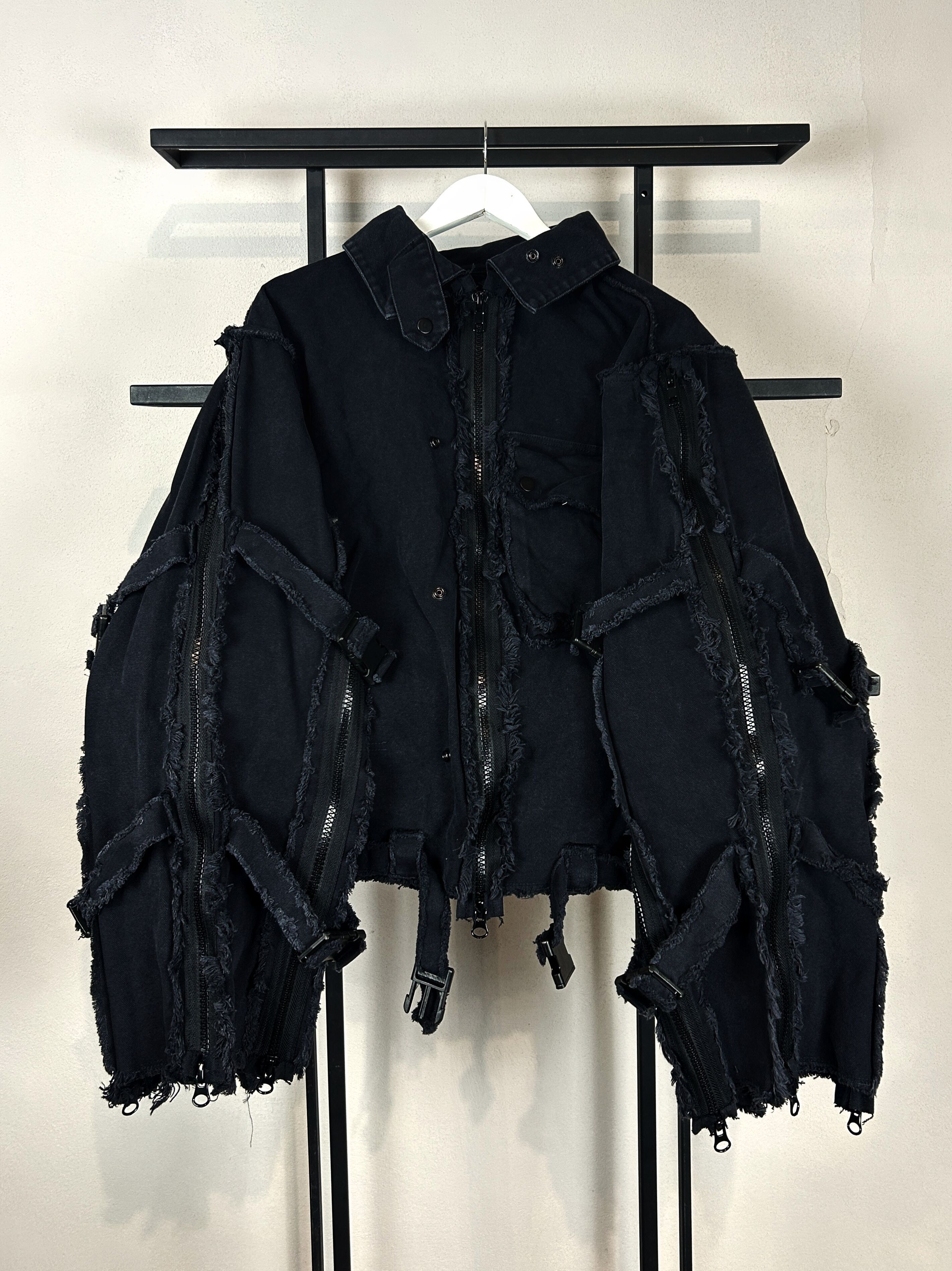 Yohji Yamamoto Distressed Black Cropped Jacket Zip Sleeve Grunge Punk Y2K Size US XL / EU 56 / 4 - 8 Thumbnail