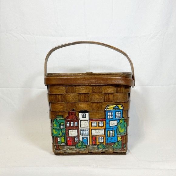 Vtg outlets Painted Basket Purse