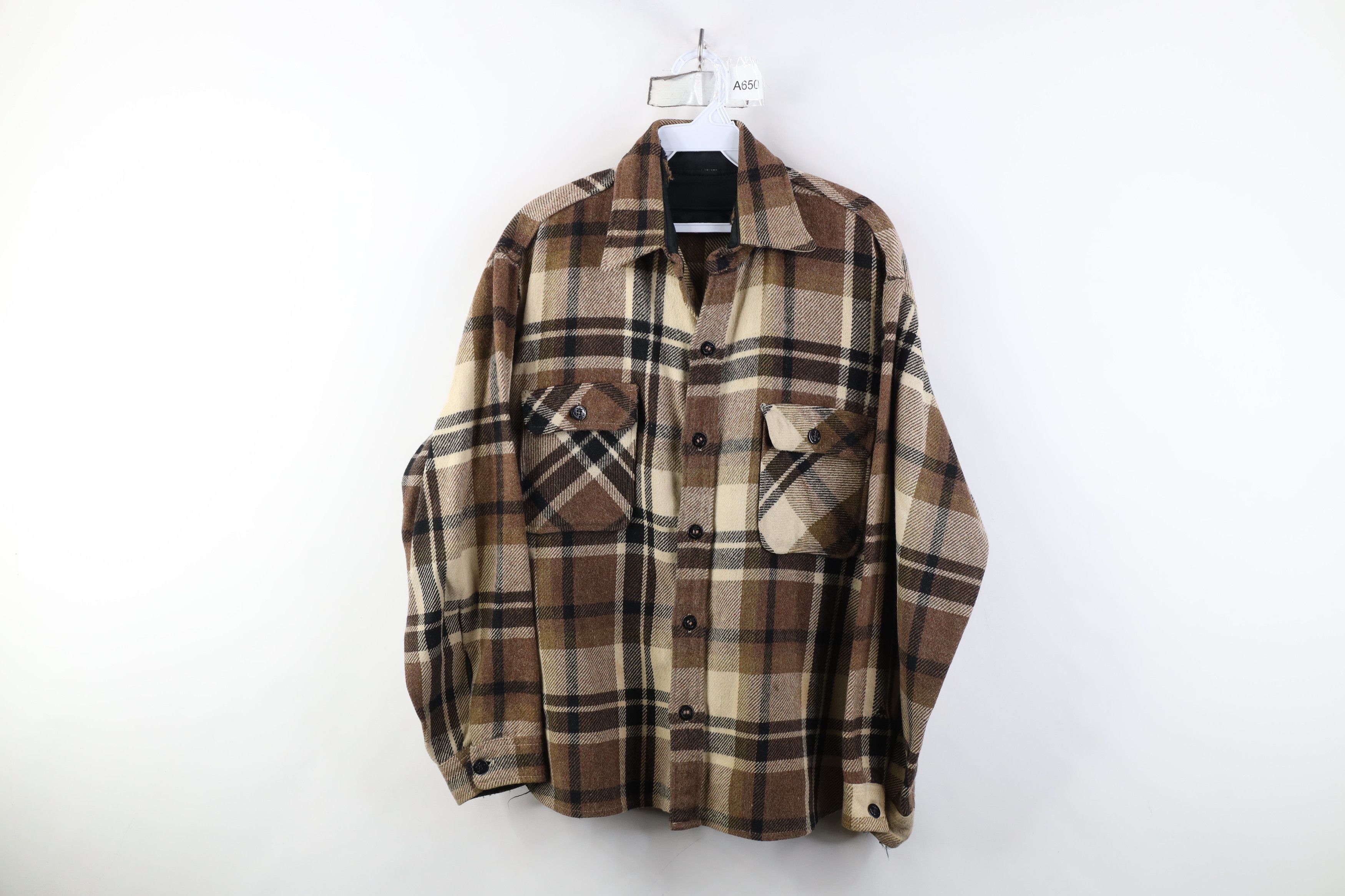 Vintage Vintage 60s Streetwear Wool CPO Shirt Jacket Jac Shirt Plaid Size US L / EU 52-54 / 3 - 1 Thumbnail