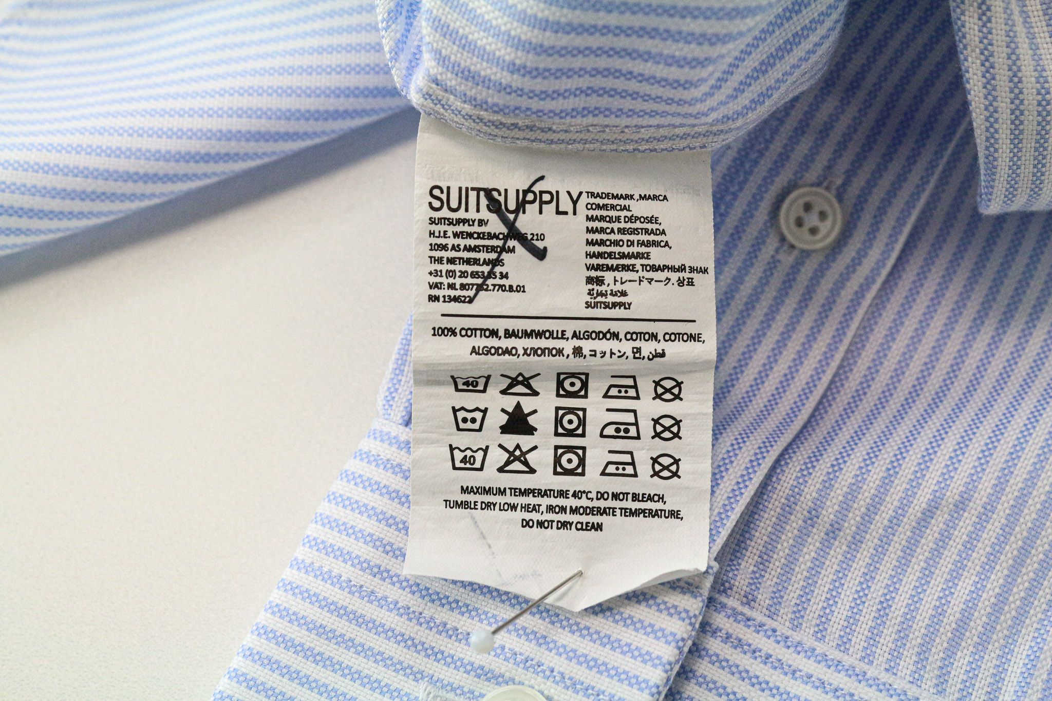 Suitsupply 37/14 1/2 Extra Slim Blue Cotton Striped Shirt 79377 Size 36R - 6 Thumbnail