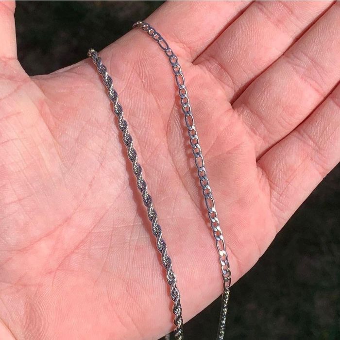 Cuban Link Chain Figaro Chain + Rope Chain Set Silver Grailed