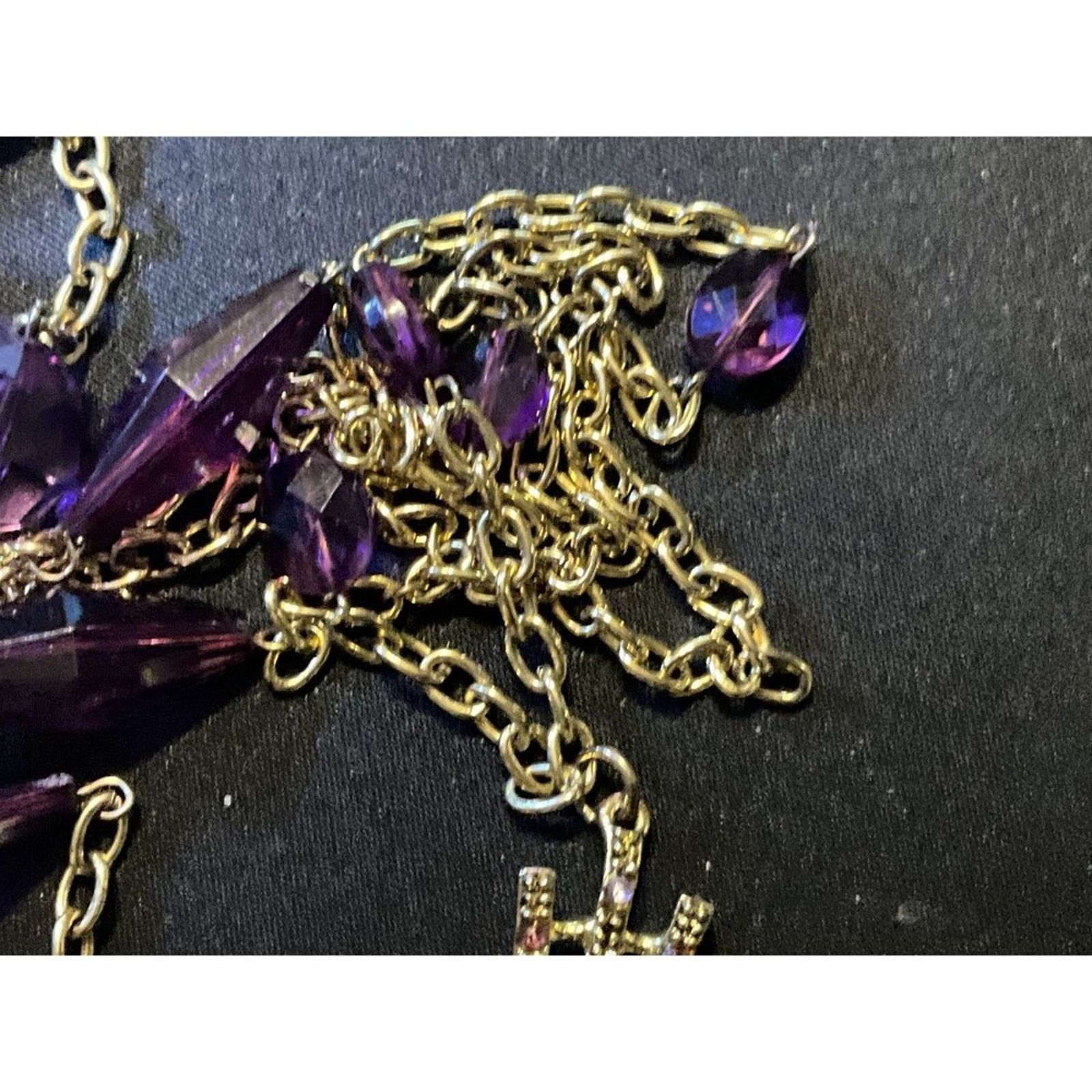 Other Dbl Layered Gold Tone Necklace Cross & Purple Lucite Beads Size ONE SIZE - 4 Thumbnail