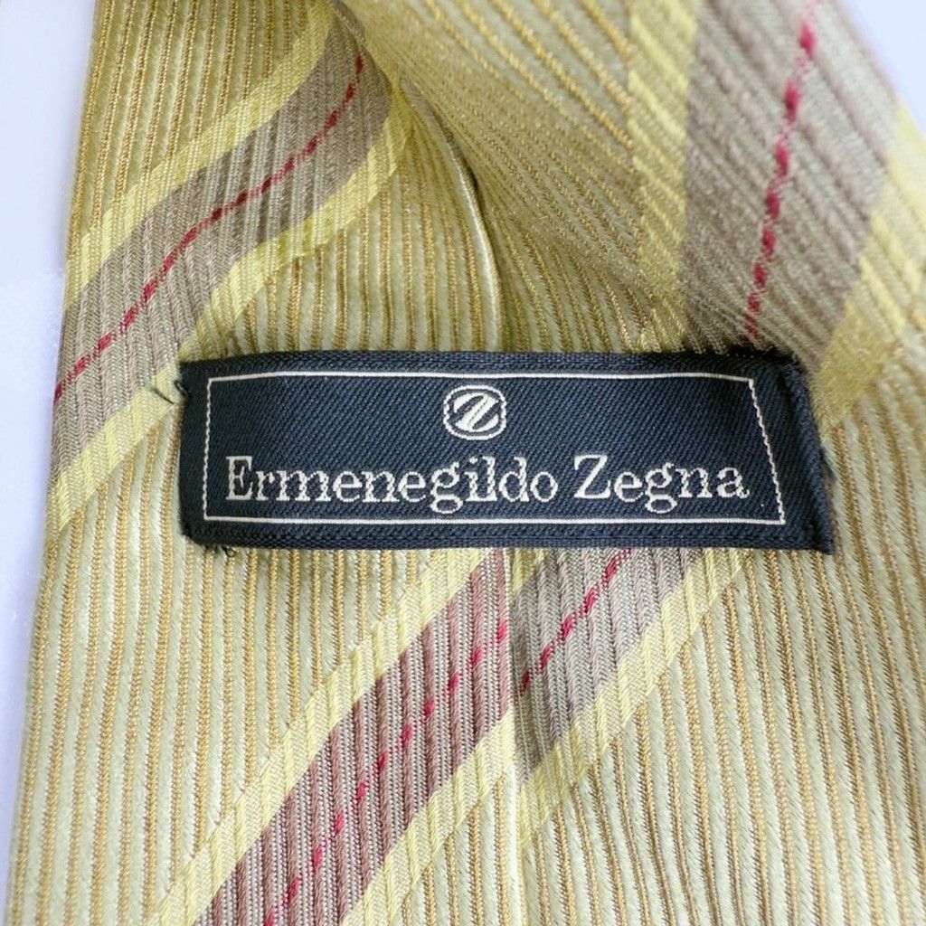 Ermenegildo Zegna ERMENEGILDO ZEGNA Striped Yellow/Gold Burgundy Tie 3.5" Size ONE SIZE - 2 Thumbnail