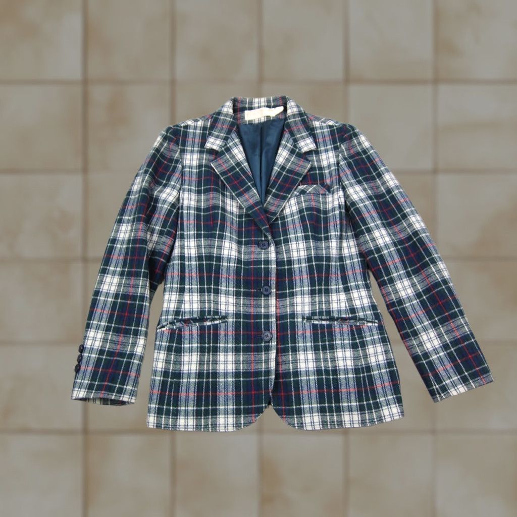 Pendleton VINTAGE Pendleton Jacket Womens 10 Plaid Wool Blazer Green Blue 80s 90s Classic Casual Mens Womens Girls Size L / US 10 / IT 46 - 1 Thumbnail