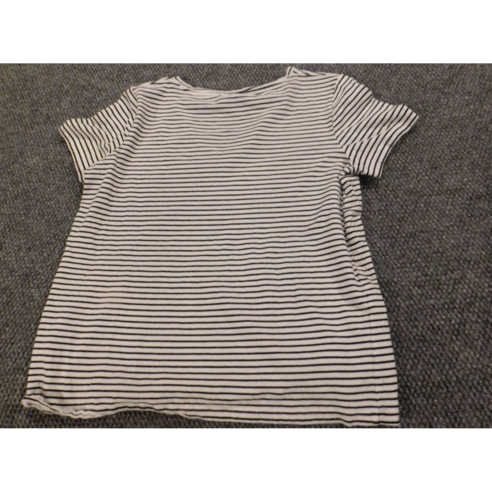 Zara Zara Blouse White Striped Knit Short Sleeve V-Neck Pullover Regular L Womens Dress Shirt Size L / US 10 / IT 46 - 7 Thumbnail