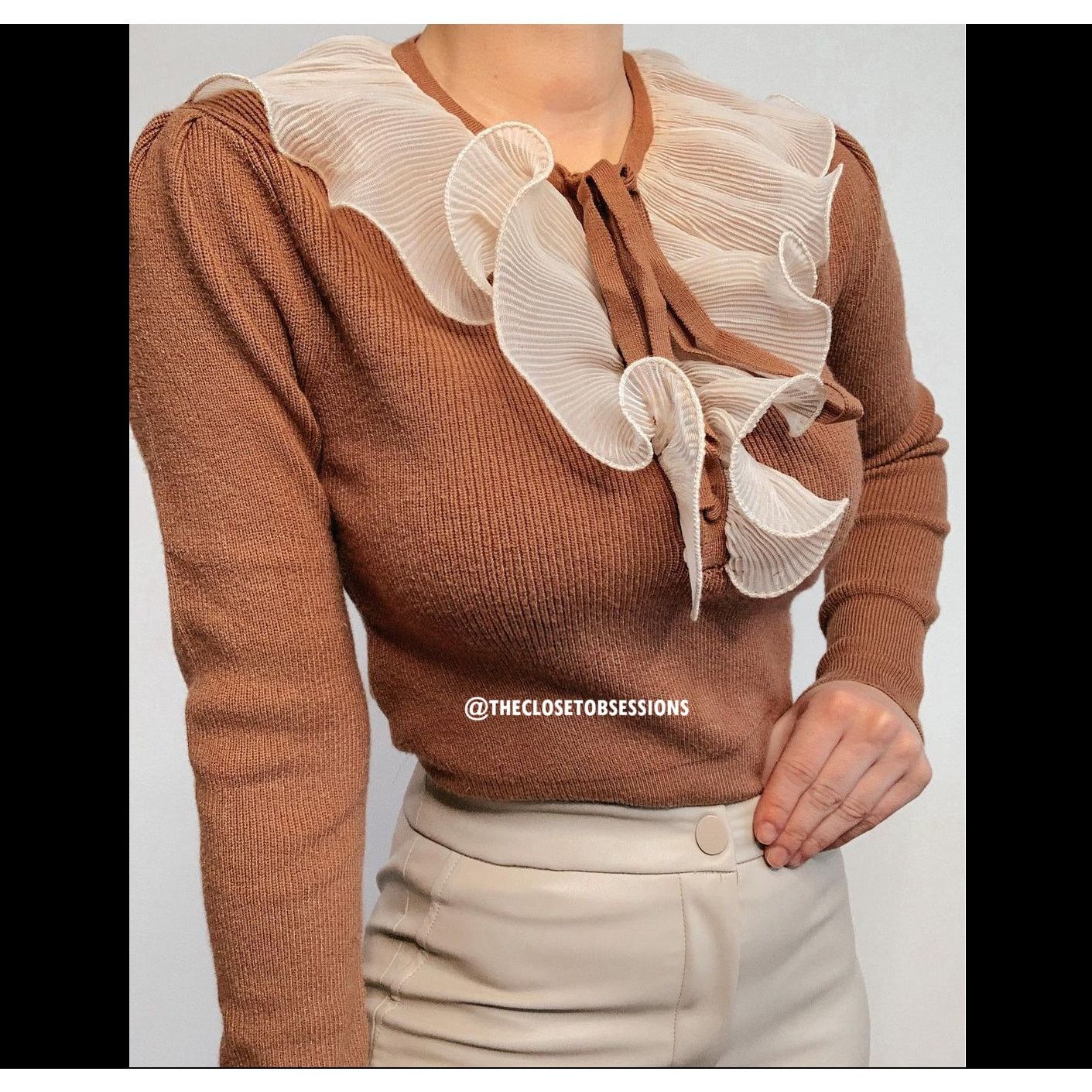 Zara ZARA Brown Knit Ruffle Top NWT Size M / US 6-8 / IT 42-44 - 4 Thumbnail