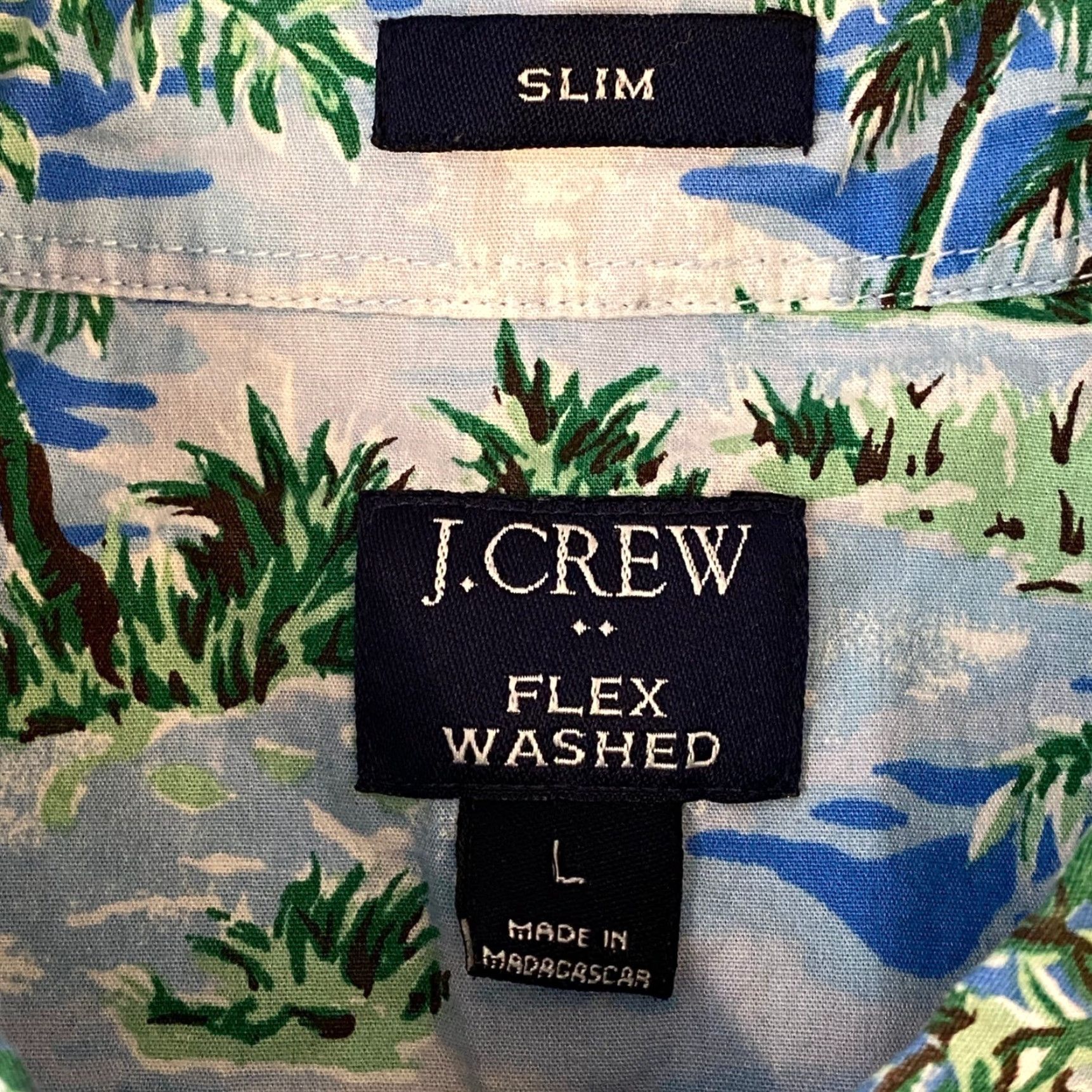 J.Crew J.Crew Shirt Mens Large Slim Flex Washed Tropical Palm Tree Short Sleeve Blue Button-Up Collared Slim Fit Casual Summer Vacation Mens Size US L / EU 52-54 / 3 - 3 Thumbnail